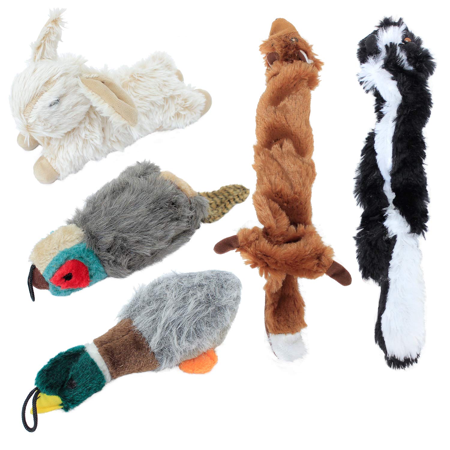 Downtown Pet Supply - 5 Pack Durable Squeaky Dog Chew Toys for Aggressive Chewers - Hunting Set with Duck, Rabbit, Fox, Raccoon & Pheasant - Safe for Small, Medium & Large Dogs - Perfect for Playtime, Training & Outdoor Adventures