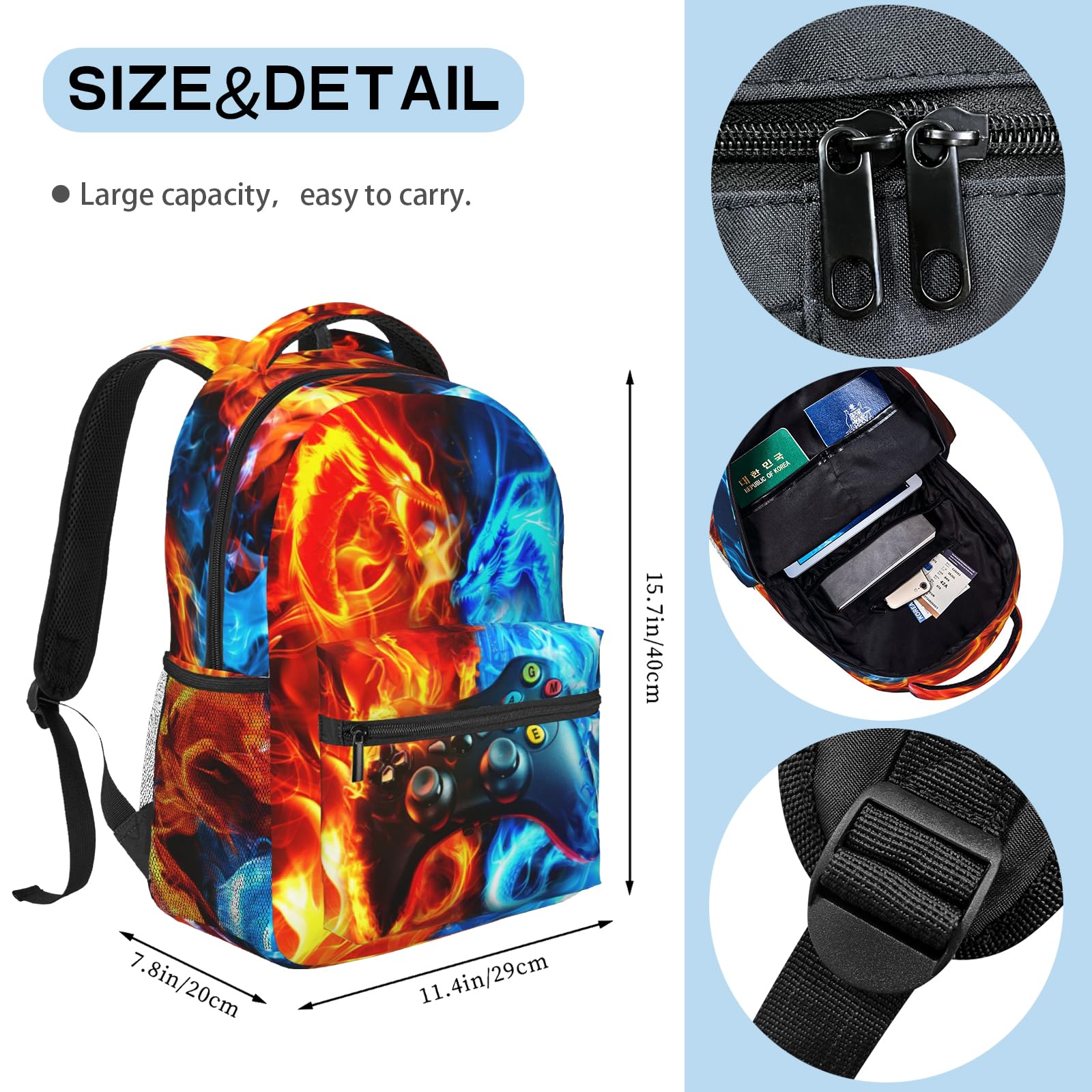 Cool Dragon Backpack for Boys - Gaming Backpack for Kids Ages 6-18, Durable School Bag for Elementary & Middle School Students, Video Game Themed Bookbag for Travel & Daily Use - Perfect for School, Commuting & Outdoor Adventures