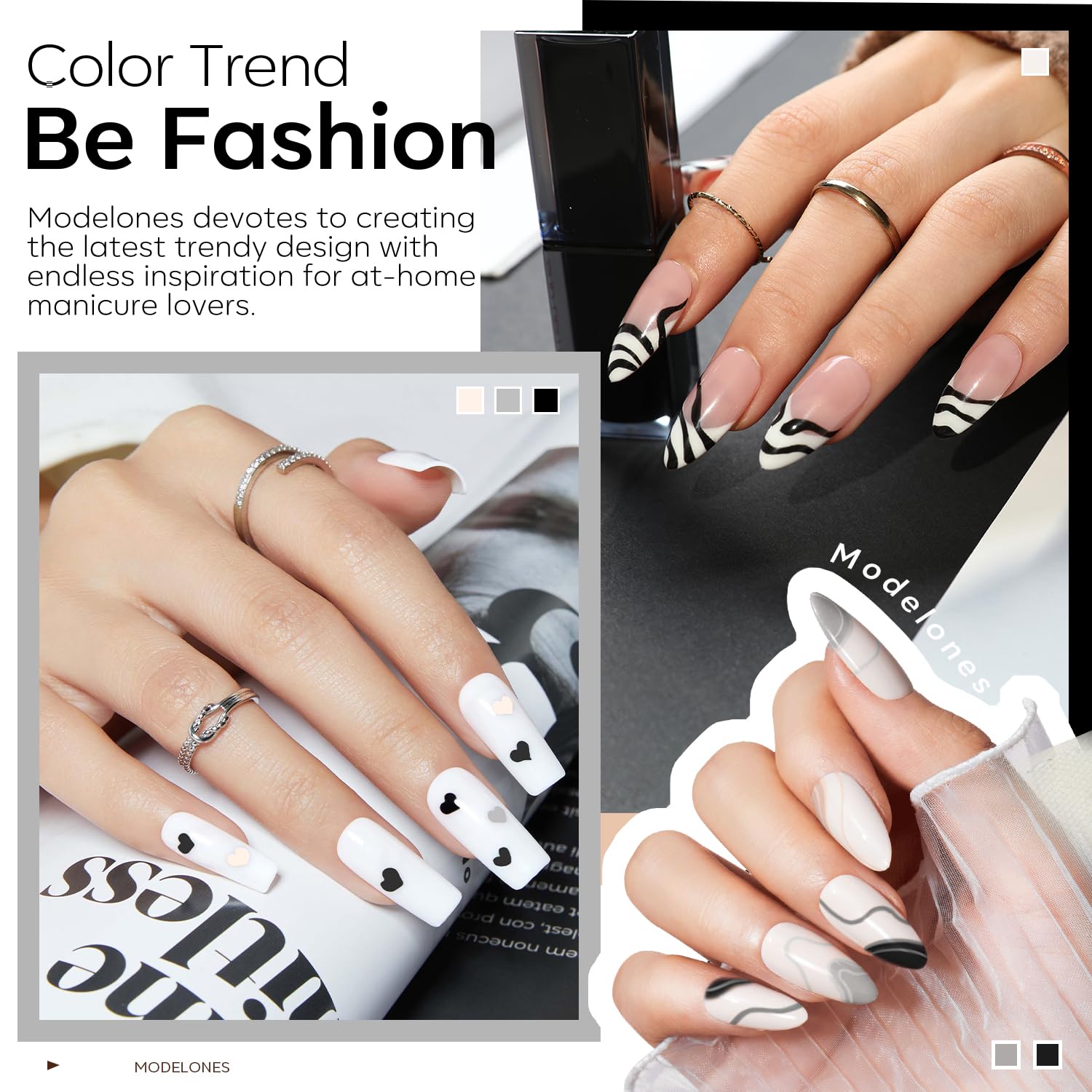 Modelones 6 Colors Gel Nail Polish Set - Black, Milky White, Nude, Gray with Glitter | Soak Off UV LED Nail Kit for DIY Manicure at Home | Perfect for Nail Art, Salon Gifts & Party Looks