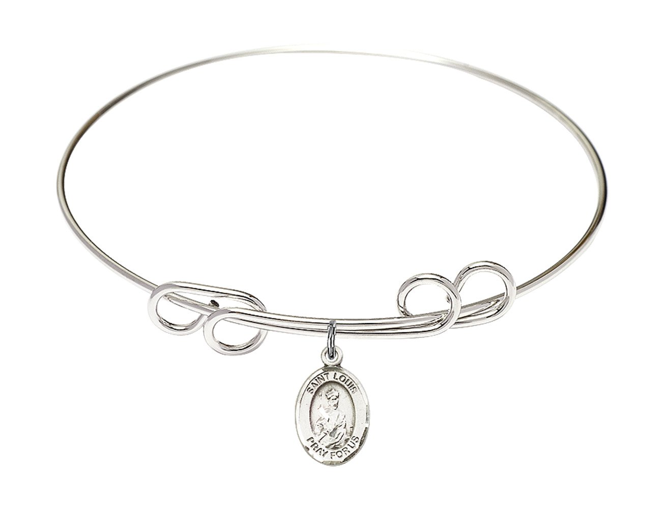 Sterling Silver Round Double Loop Bangle Bracelet with St. Louis Charm - Elegant Jewelry for Women, Perfect for Gifts, Parties & Everyday Wear