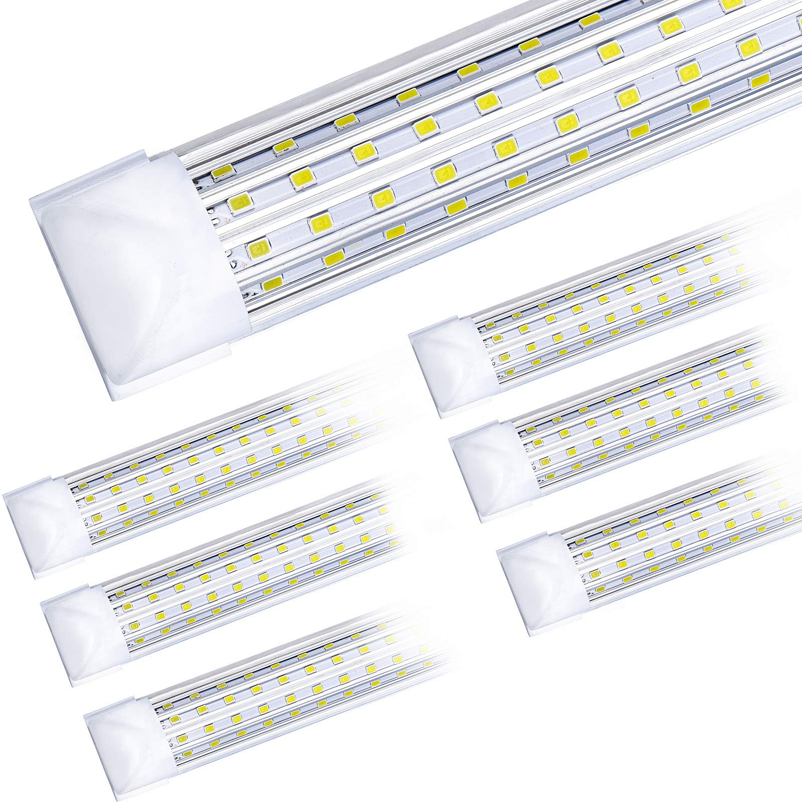 6-Pack 8FT LED Shop Lights, 144W 14500LM 5000K Daylight White, U-Shaped Clear Cover Linkable T8 Tube Lights - High Output Garage Lighting for Workshops, Warehouses & Commercial Spaces