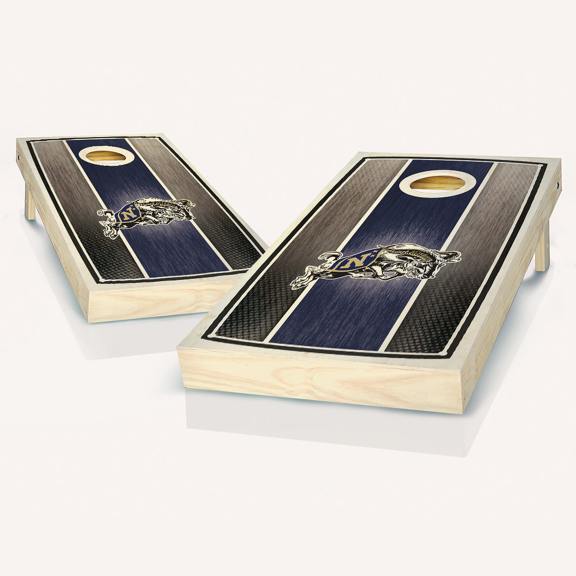 Premium Navy Striped Cornhole Game Set - 2 Wooden Boards & 8 Bean Bags for Outdoor Parties, Tailgating, and Backyard Fun