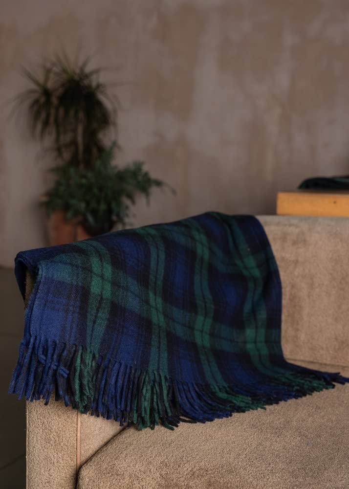 Premium Scottish Tartan Throw Blanket - Black Watch Plaid Wool Rug - 60