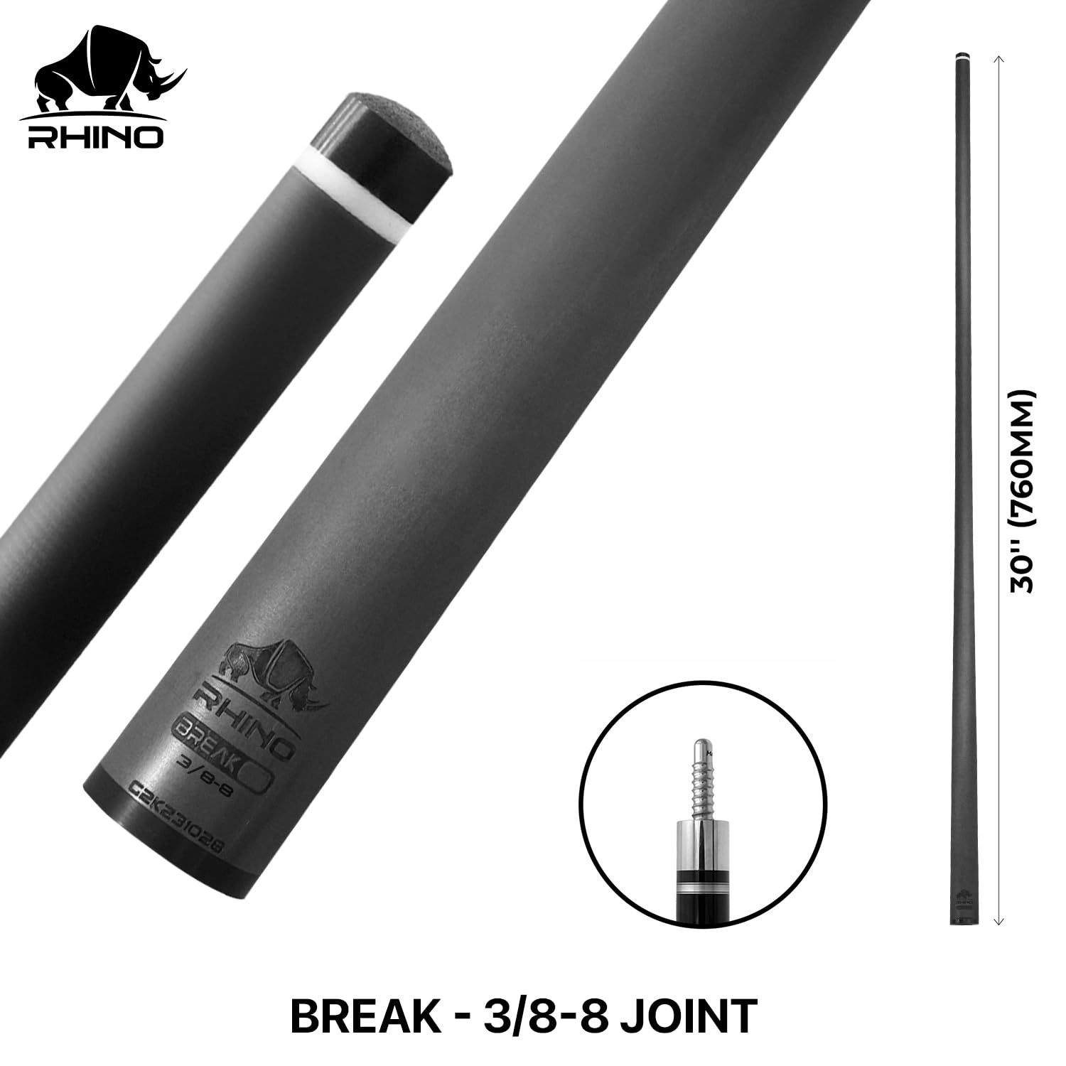 RHINO 30-Inch Carbon Fiber Break Shaft with Komet Break Tip - 13mm Pro Taper Pool Cue for Powerful & Precise Breaks | Ultra Smooth Finish | Perfect for Professional Pool Players & Billiards Tournaments