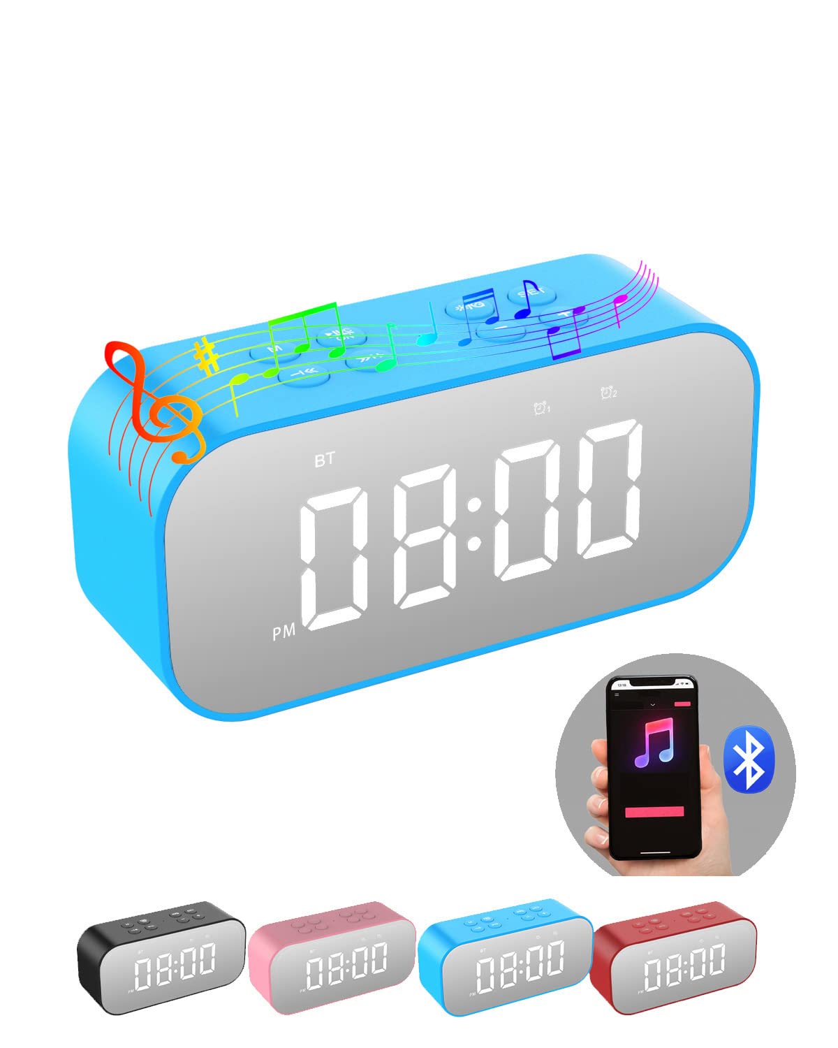 AFK Digital Alarm Clock with Bluetooth Speaker - Dual Alarms, Snooze & Dimmable LED Display | Bedside Desk Clock for Home, Office & Travel | Perfect for Nightstands, Dorms & Gift Giving