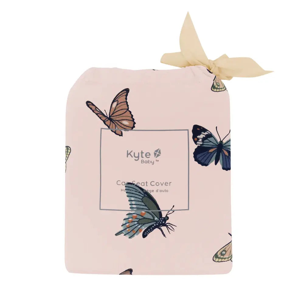 Kyte Baby Blush Butterfly Printed Car Seat Cover - Soft & Breathable Infant Car Seat Protector for Boys & Girls - Perfect for Travel, Shopping & Daily Use