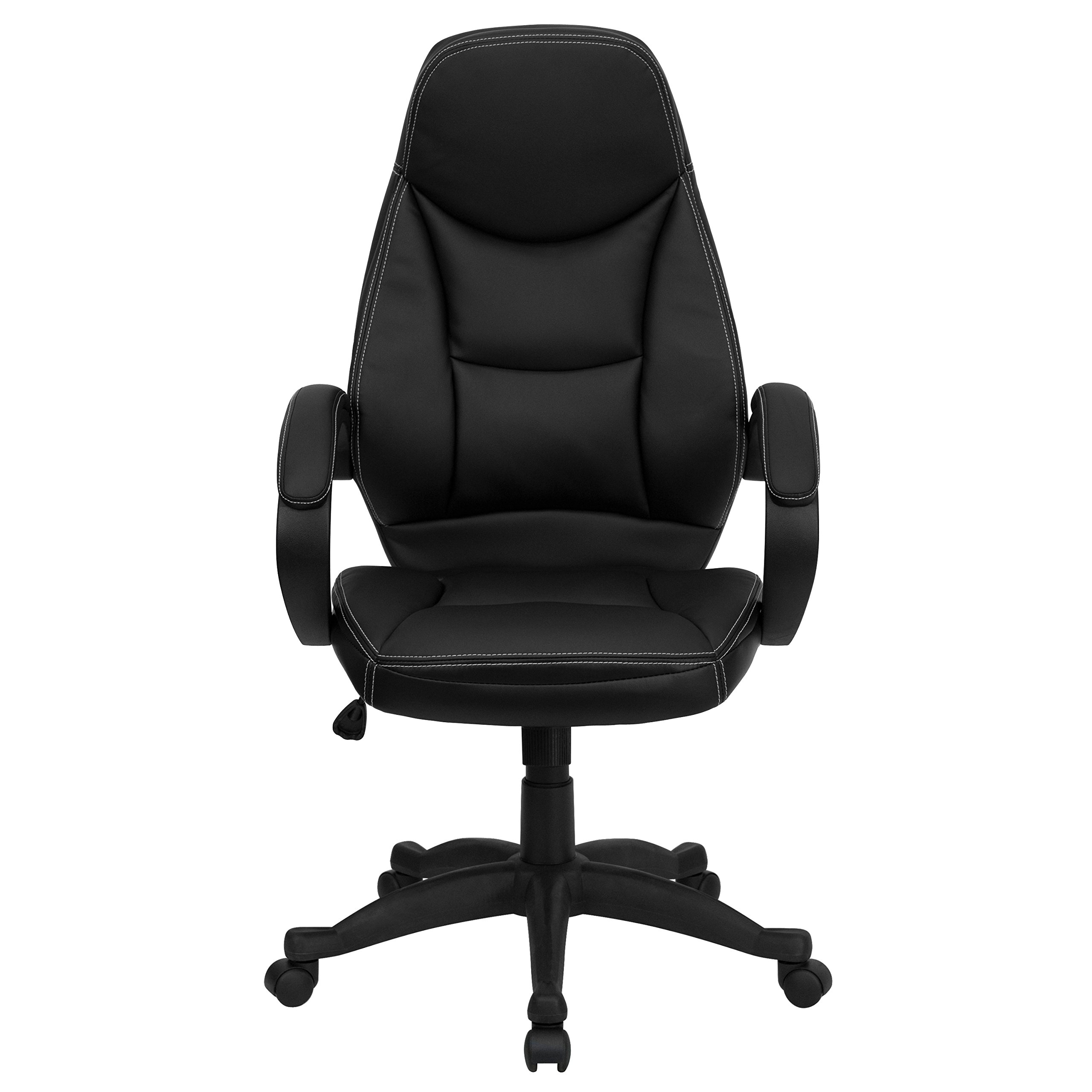 Premium High Back Black LeatherSoft Ergonomic Office Chair with Curved Back & Loop Arms - Ideal for Home Office, Gaming & Workspaces