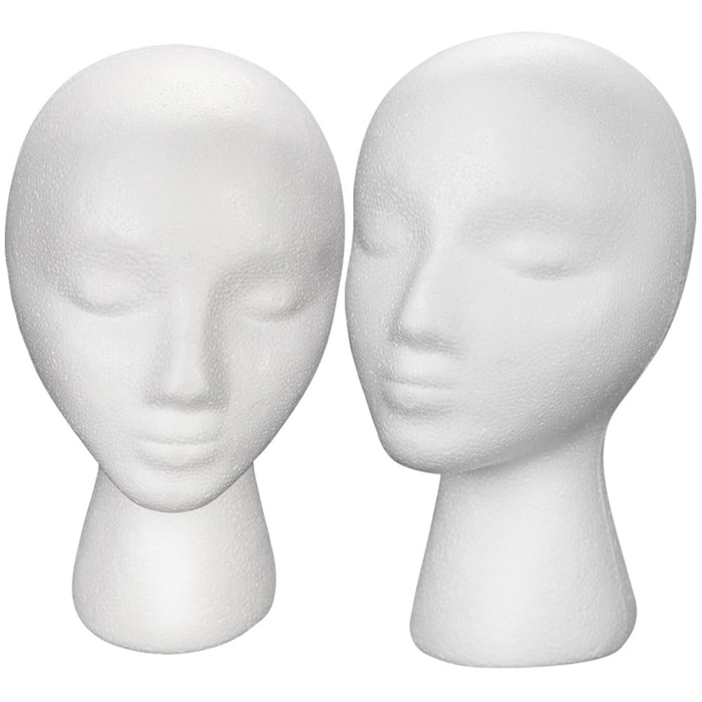 POPETPOP 2-Pack Foam Mannequin Head - Stylish Headphone Holder & Display Stand for Wigs, Hats, Cosmetics | Perfect for Salon, Home Office & Retail Store Organization