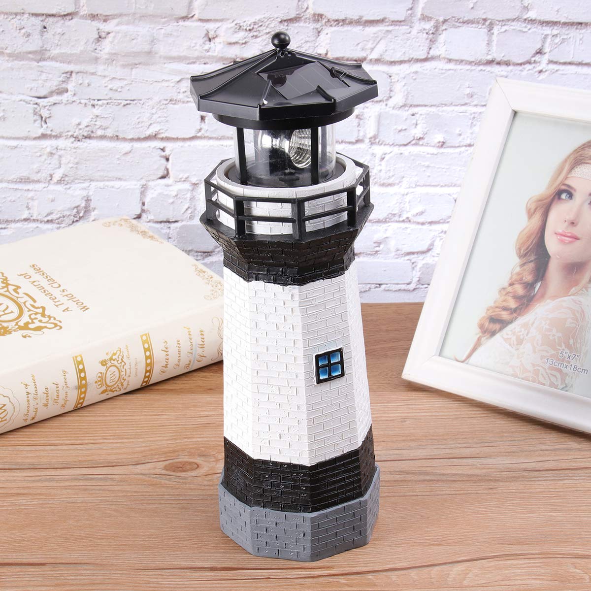 1pc Solar Powered Outdoor Lighthouse Garden Light - Waterproof Rotating LED Solar Lamp for Lawn, Yard, and Pathway Decoration | Perfect for Patio, Backyard, and Landscape Lighting at Night