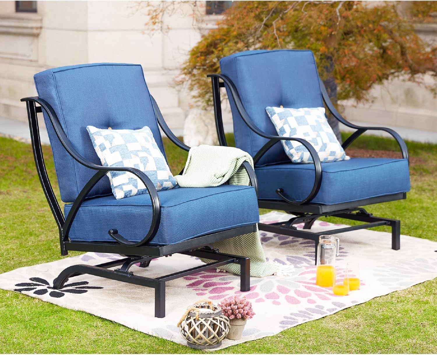 LOKATSE HOME 2-Piece Outdoor Patio Chairs Set - Metal Frame Bistro Dining Conversation Chairs with Cushions - Perfect for Backyard, Garden, Poolside & Balcony Relaxation