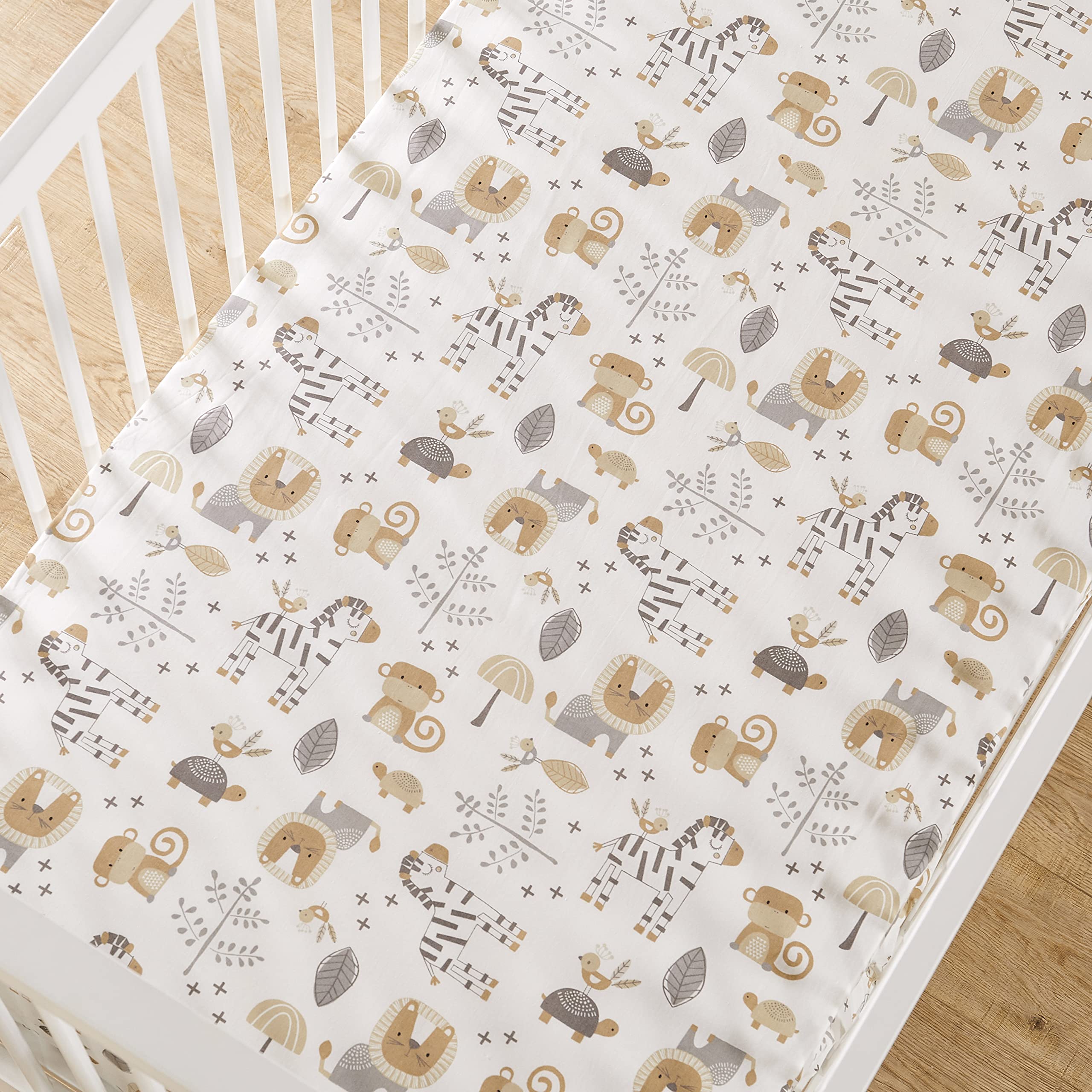 Levtex Baby Kenya Crib Fitted Sheet - 100% Cotton Standard Crib & Toddler Mattress Cover - Boho Elephant Leaf Floral Nursery Bedding in Grey Taupe - Perfect for Baby Shower Gifts & Nursery Decor