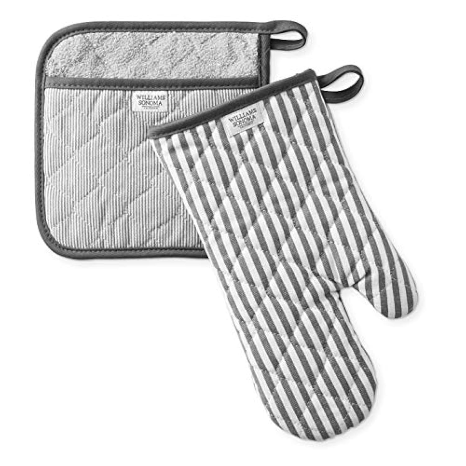 Williams-Sonoma Bay Stripe Oven Mitt & Potholder Set - Heat-Resistant Kitchen Accessories for Baking, Cooking & Grilling - Drizzle Grey Color