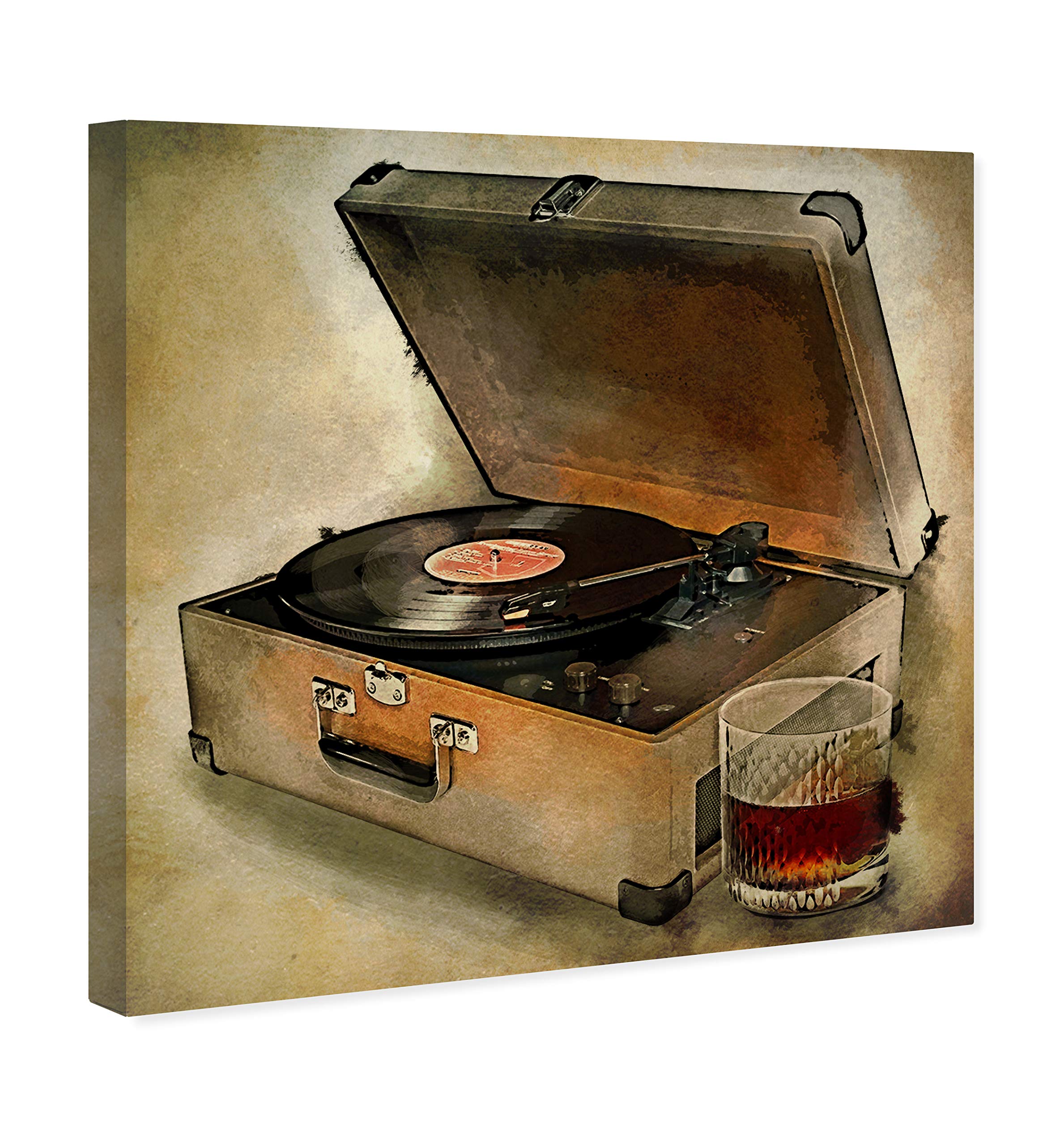 Oliver Gal Artist Co. 'Drink to The Tunes' Music Wall Art Canvas Print - 16x16 Inch Brown & White Home Decor - Perfect for Living Room, Bedroom & Music Studio Decorations