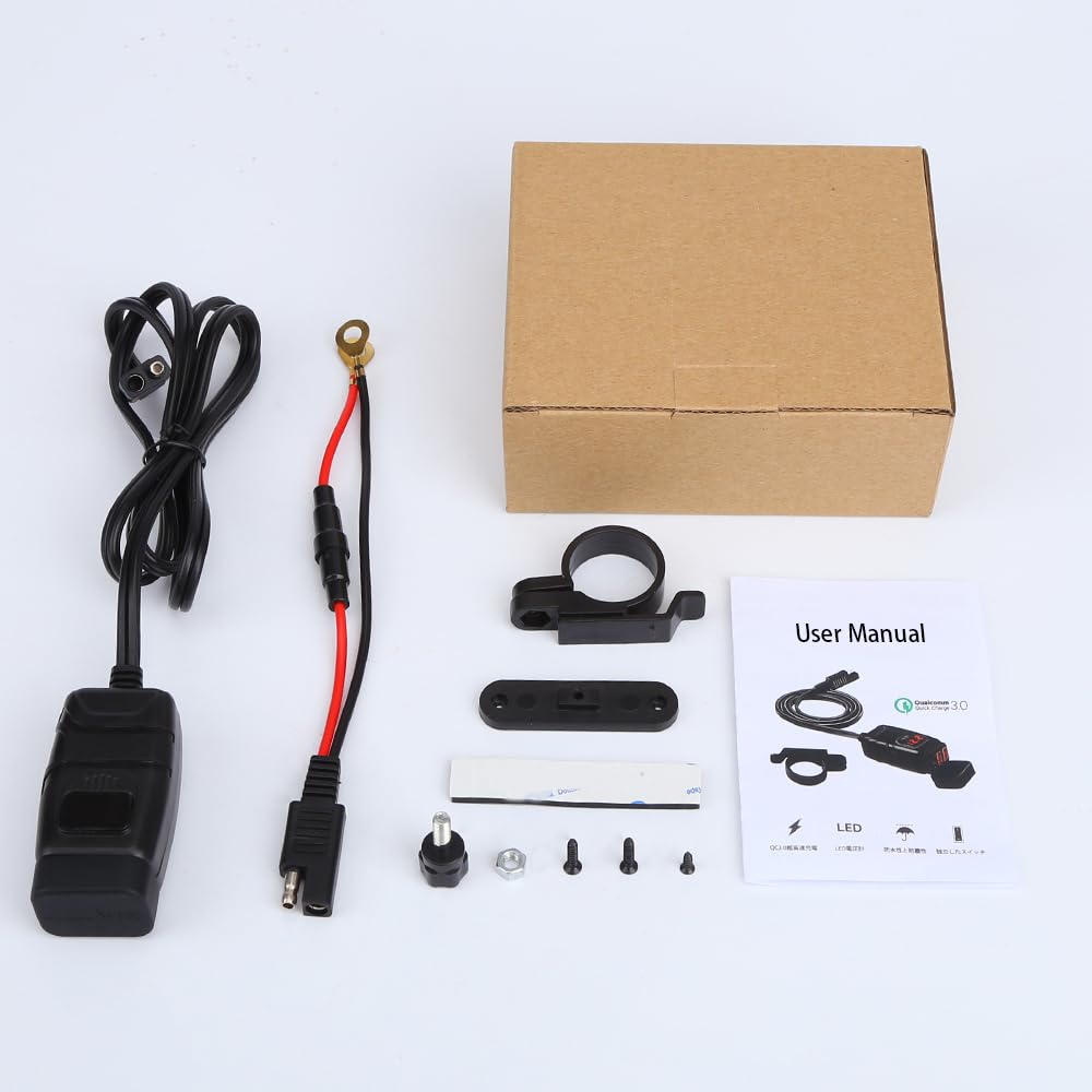 EXTRACTME Motorcycle USB Charger with QC3.0 Fast Charging, Waterproof Dual Port Phone Charger with Voltmeter & On/Off Switch - SAE Quick-Disconnect for Phone, Tablet, GPS - Perfect for Adventure Riding, Commuting & Road Trips