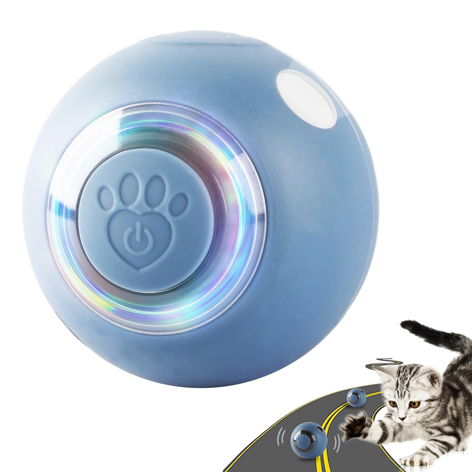 Smart Interactive Cat Toy Ball - Self Rotating USB Rechargeable Kitten Toy with LED Lights, Automatic Moving Pet Ball for Indoor Cats (Blue) - Perfect for Playtime, Exercise & Boredom Relief