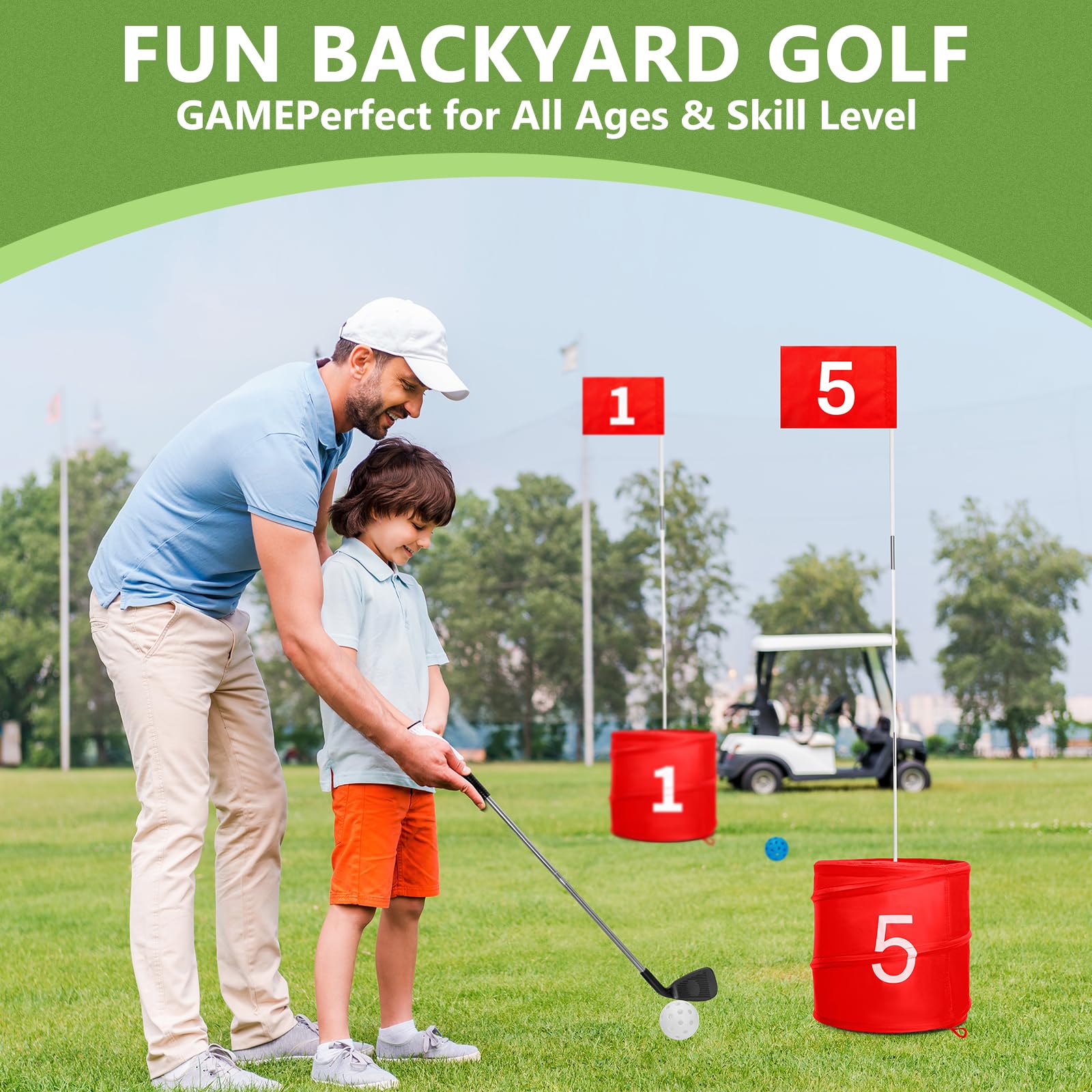 SJEhome 6 Hole Backyard Golf Game Set - Outdoor & Indoor Golf Practice Equipment for Adults & Kids - Perfect for Lawn, Park, Beach, and Backyard Parties - Fun Family Yard Games Gift Idea