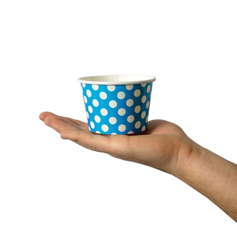 UNIQ 1000-Count 8 oz Blue Polka Dot Disposable Paper Ice Cream Cups | Eco-Friendly Dessert Bowls for Ice Cream, Gelato & Frozen Yogurt | Perfect for Parties, Catering & Ice Cream Shops