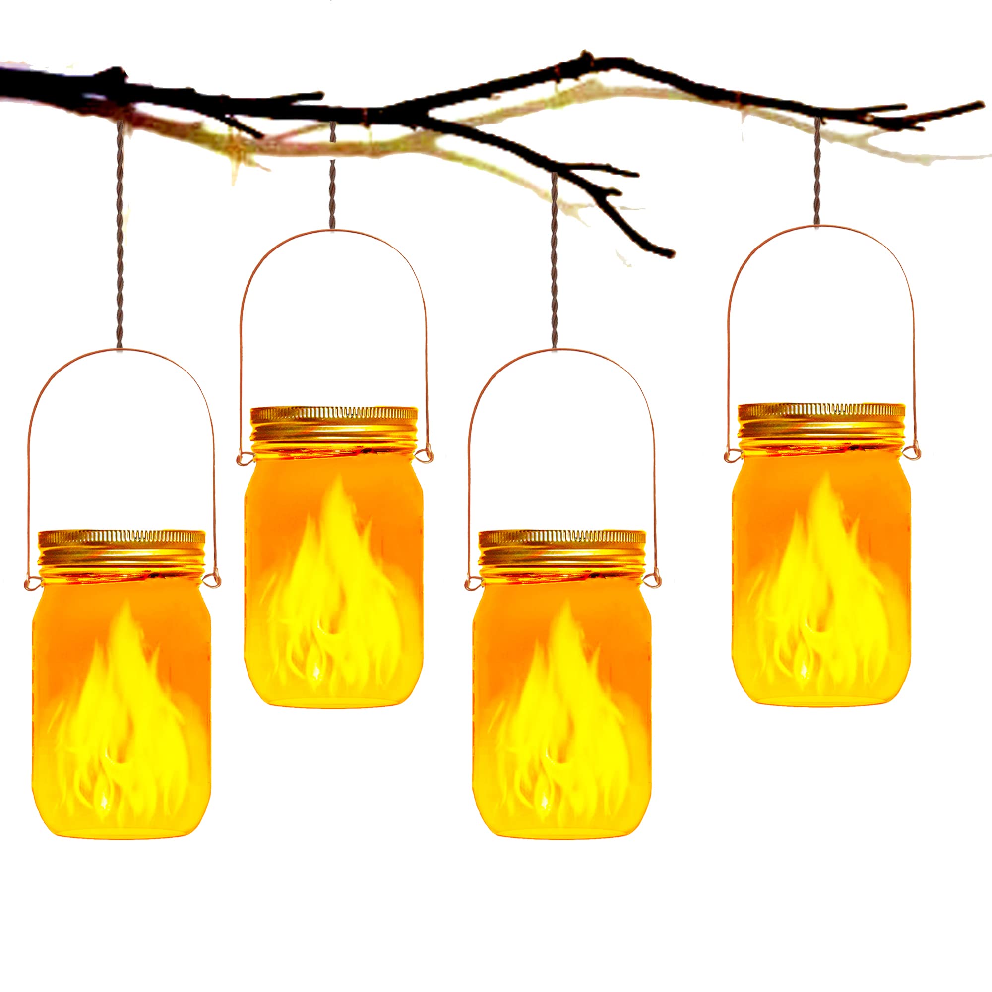 Solar Powered Halloween Candle Torch Lights - Waterproof Mason Jar Lanterns for Patio, Garden, Pathway & Party Decor - Set of 4 Outdoor Landscape Lighting for Halloween, Christmas, Weddings & Backyard Events