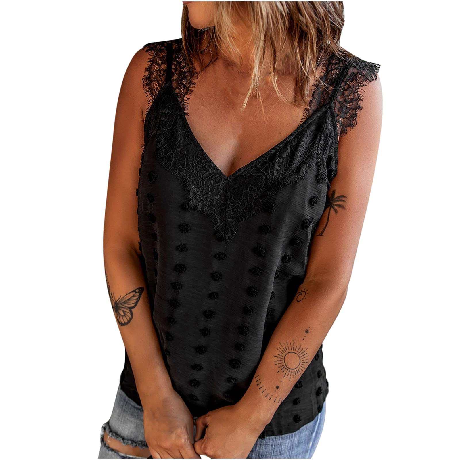 Women's Loose Fit Button Down Lace Vest Tank Top - Breathable Sleeveless Pullover Blouse for Casual Wear, Summer Outfits & Layering