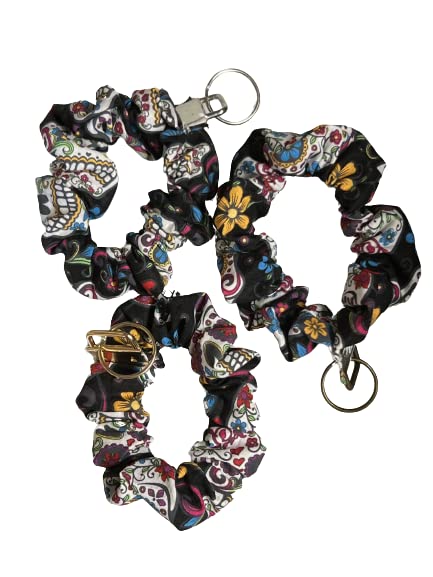 Sugar Skull Scrunchie Keychain | Handmade Cute Keychains & Keyrings | Unique Sugar Skull Pattern | Perfect for Gifts, Bags, and Everyday Accessories