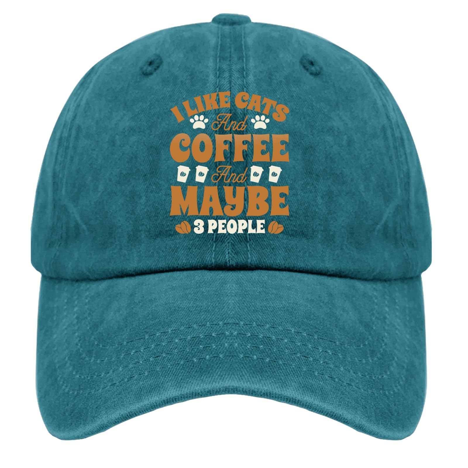 Funny Washed Baseball Cap for Men - I Like Coffee and Cats and Maybe 3 People - Vintage Running Hat for Casual Wear, Outdoor Activities & Gifts