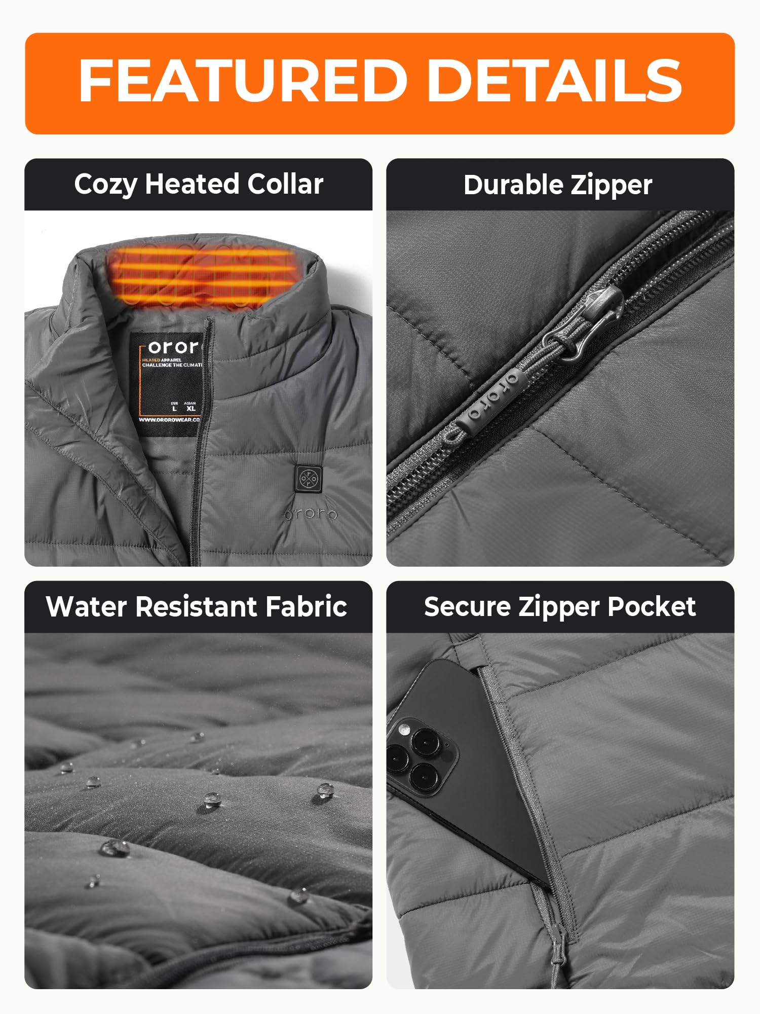 ORORO Men's Lightweight Heated Vest with Battery Pack - USB Rechargeable Winter Jacket for Outdoor Activities, Hunting, Camping & Work - Black (Charger Not Included)