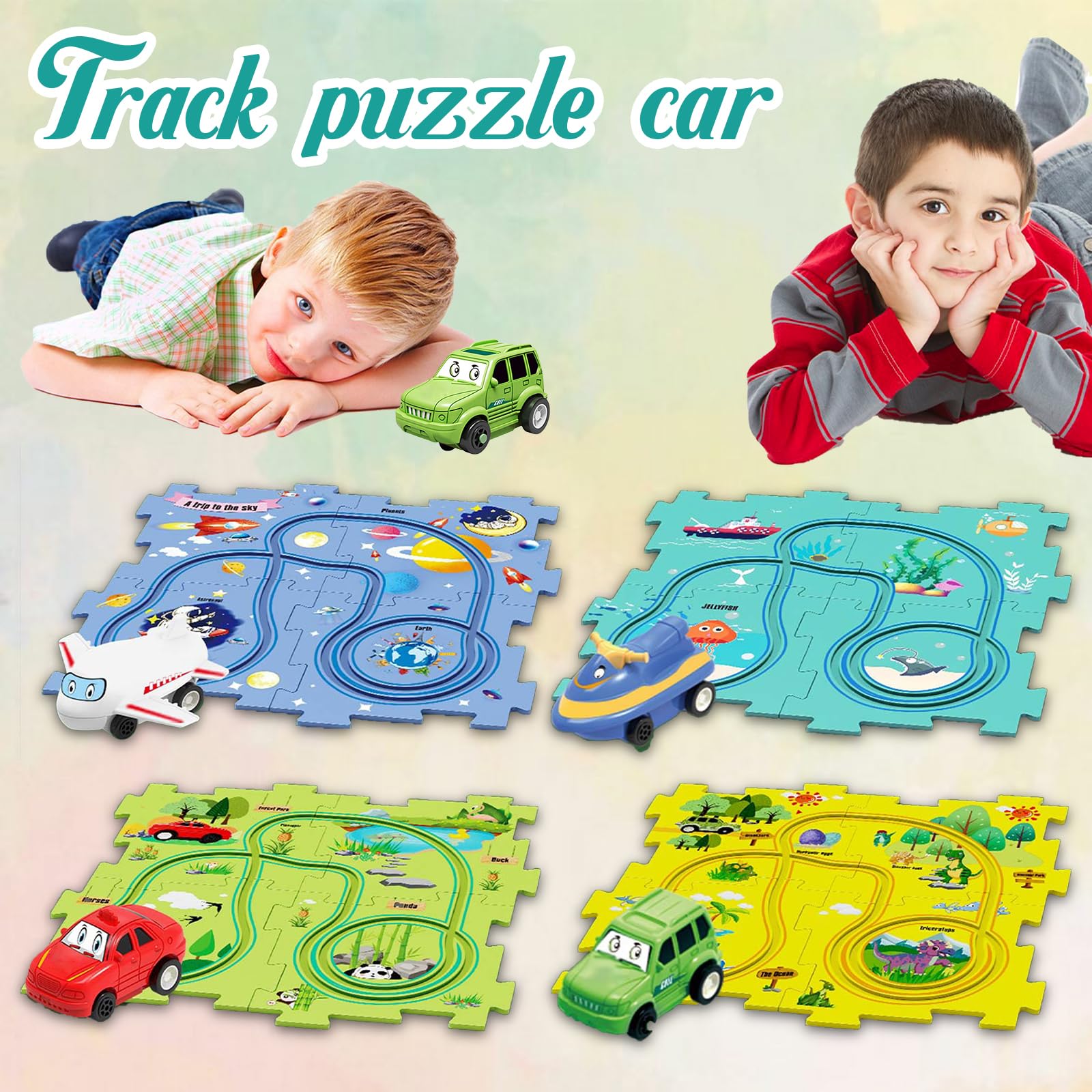 Nukids Puzzle Racer Kids Car Track Set - 20/60/100 PCS Interlocking Race Track Toy for Boys & Girls Ages 3+ | STEM Learning Toy for Preschoolers | Perfect for Birthday Gifts, Indoor Play & Family Game Night (100 Pcs 4-Pack)