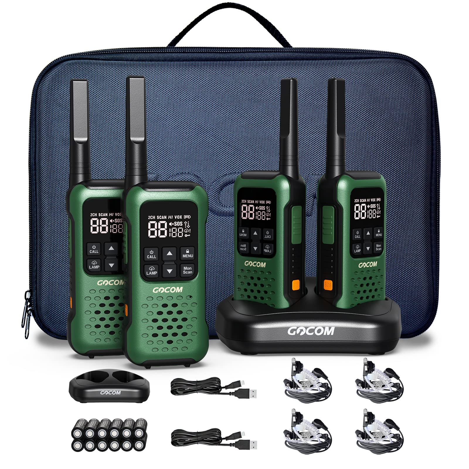 G9 IP67 Waterproof Two-Way Radios - 4 Pack with NOAA Weather Alert, SOS Emergency Lamp & Long Range Rechargeable Walkie Talkies for Outdoor Adventures, Hiking, Camping & Emergency Preparedness