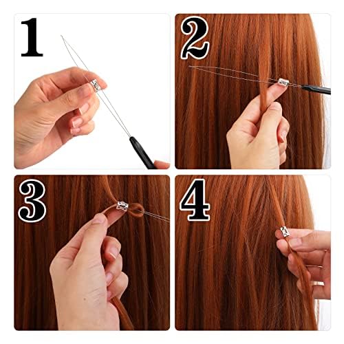 12PCS Micro Ring Hair Extension Loop Needle Threader Tool Kit - Professional Feather Hook & Wire Pulling Hooks for Micro Link Beads and Hair Extensions (12 Pieces Set) - Perfect for Salon Stylists & DIY Hair Extensions at Home