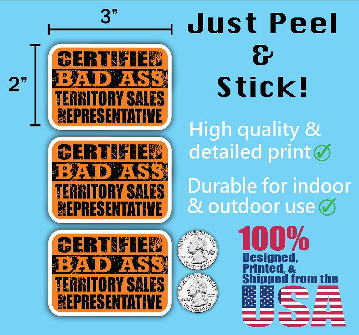 Certified Bad Ass Sales Rep Stickers - 3M Vinyl Decal for Laptops, Cars & Work Gear