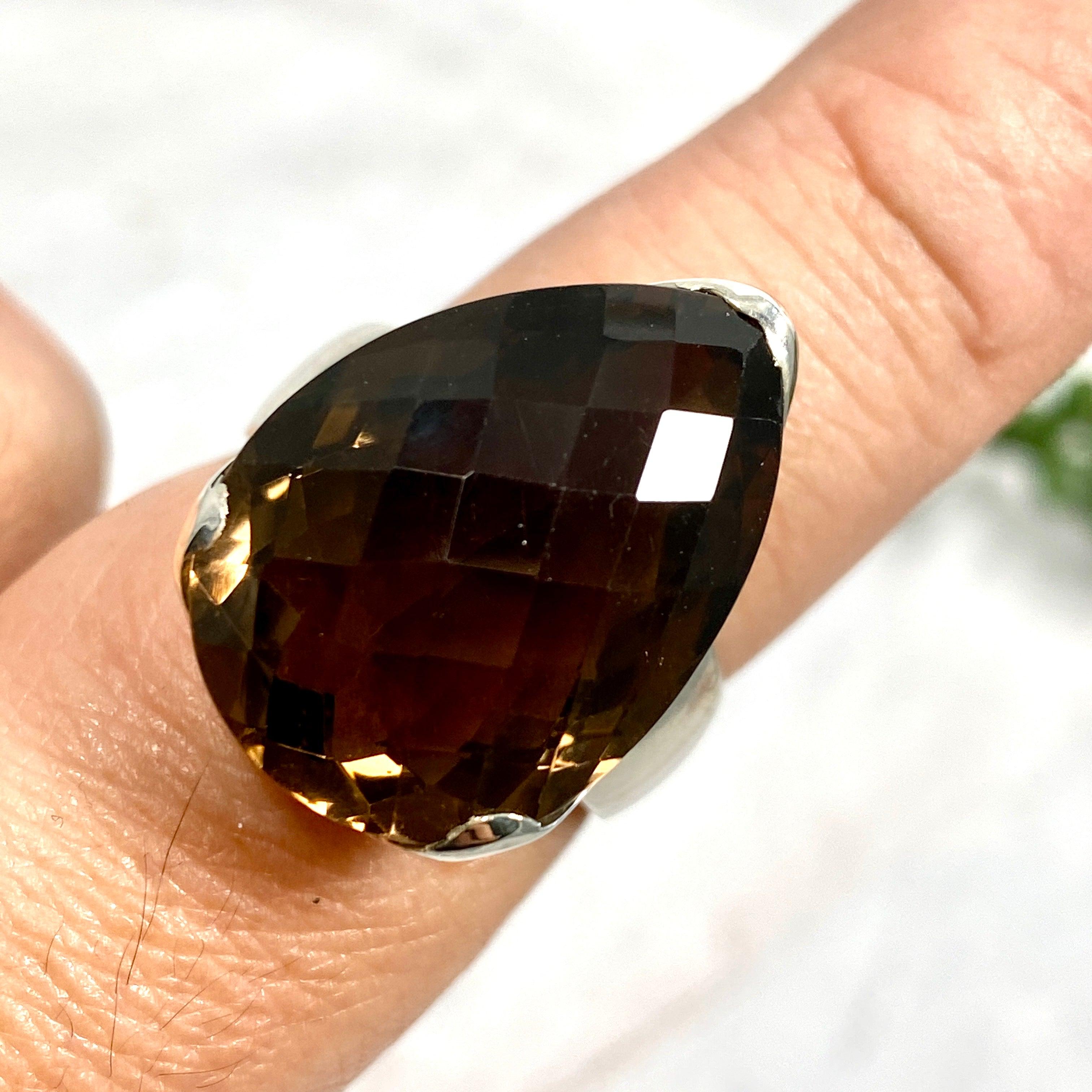 Natural Smokey Quartz Checkerboard Faceted Teardrop Pendant Necklace - 9.5mm Gemstone Jewelry for Women | Perfect for Meditation, Energy Healing & Boho Fashion
