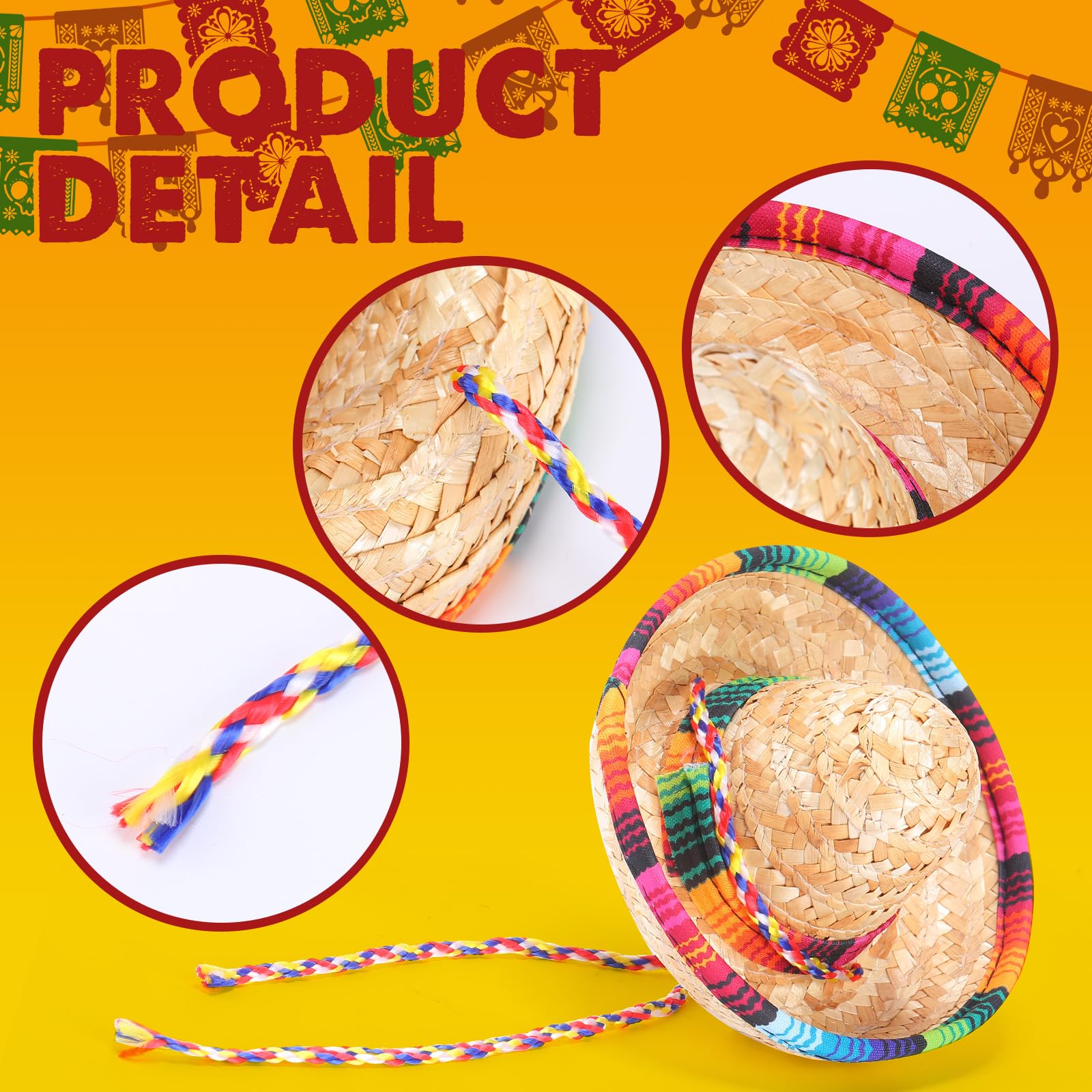 80 Pcs Mini Sombrero Hats - Small Fiesta Party Hats Natural Straw for Cinco de Mayo Decorations, Sombrero Headbands - Perfect for Mexican Themed Parties, Table Decor, and Festive Celebrations