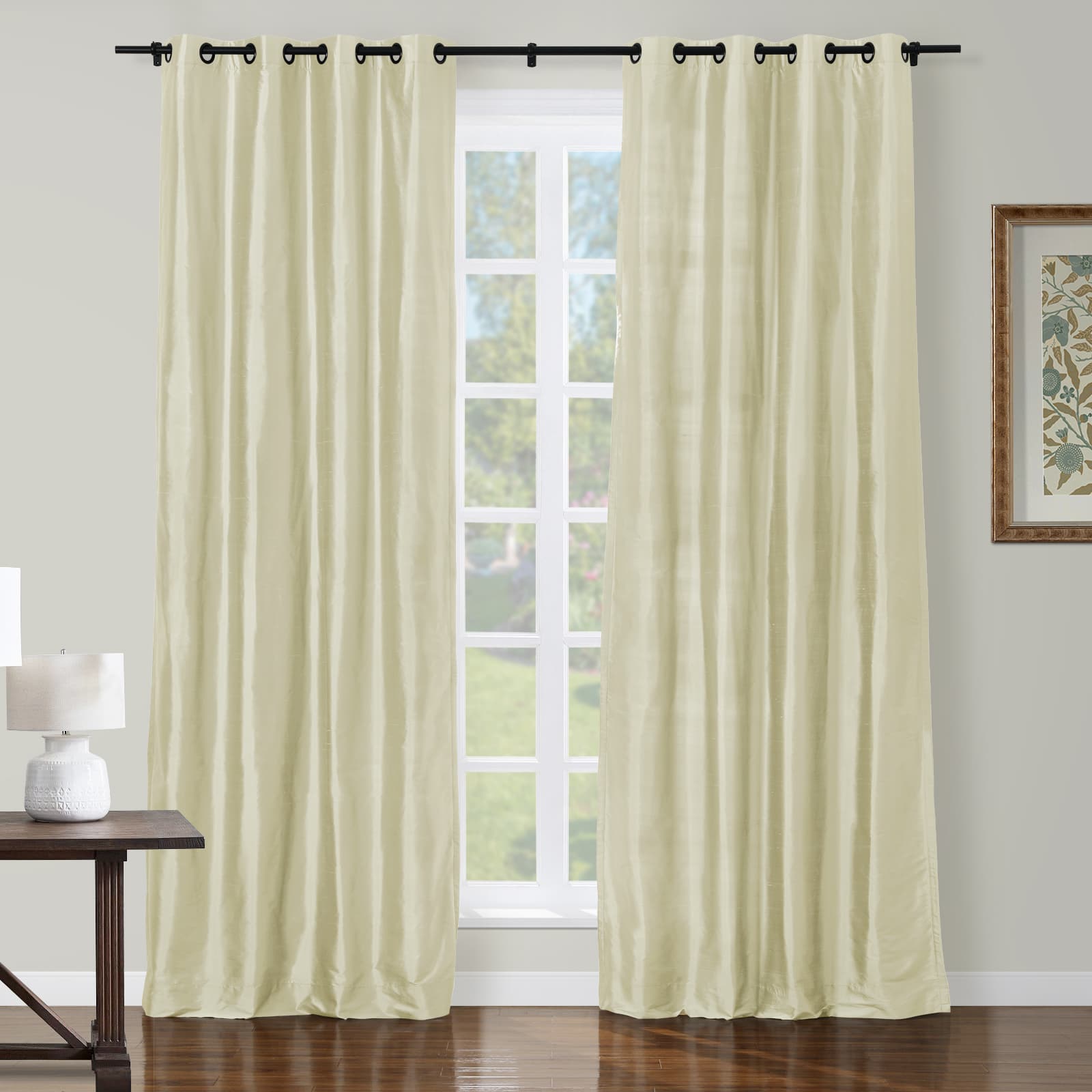 Selman Dupioni Silk Drapery Grommet Curtains - Luxury Silk Window Treatments for Living Room & Bedroom
