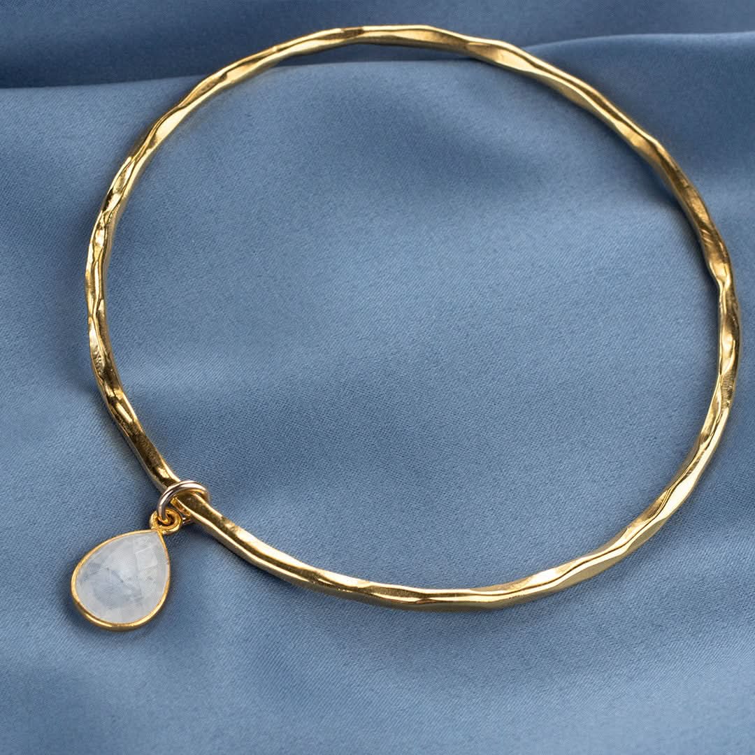Moonstone Charm Bangle in Gold - June Birthstone Jewelry for Women | Perfect Gift for Birthday, Anniversary & Special Occasions