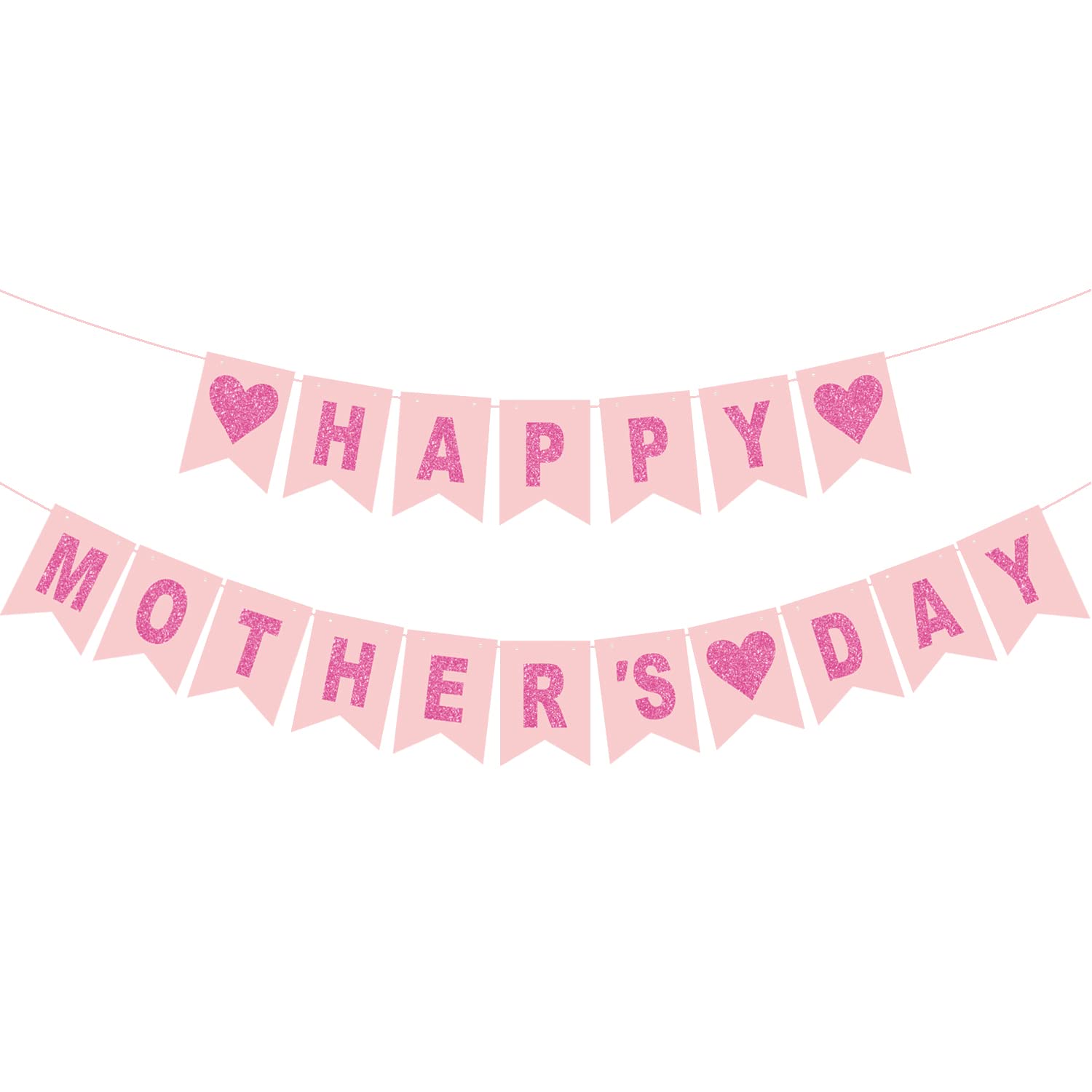CAVLA Happy Mother's Day Banner - Pink Rose & Red Heart Bunting with 'Best Mom Ever' Sign - Paper Wall Decor for Mother's Day Party, Home Celebration & Family Gatherings