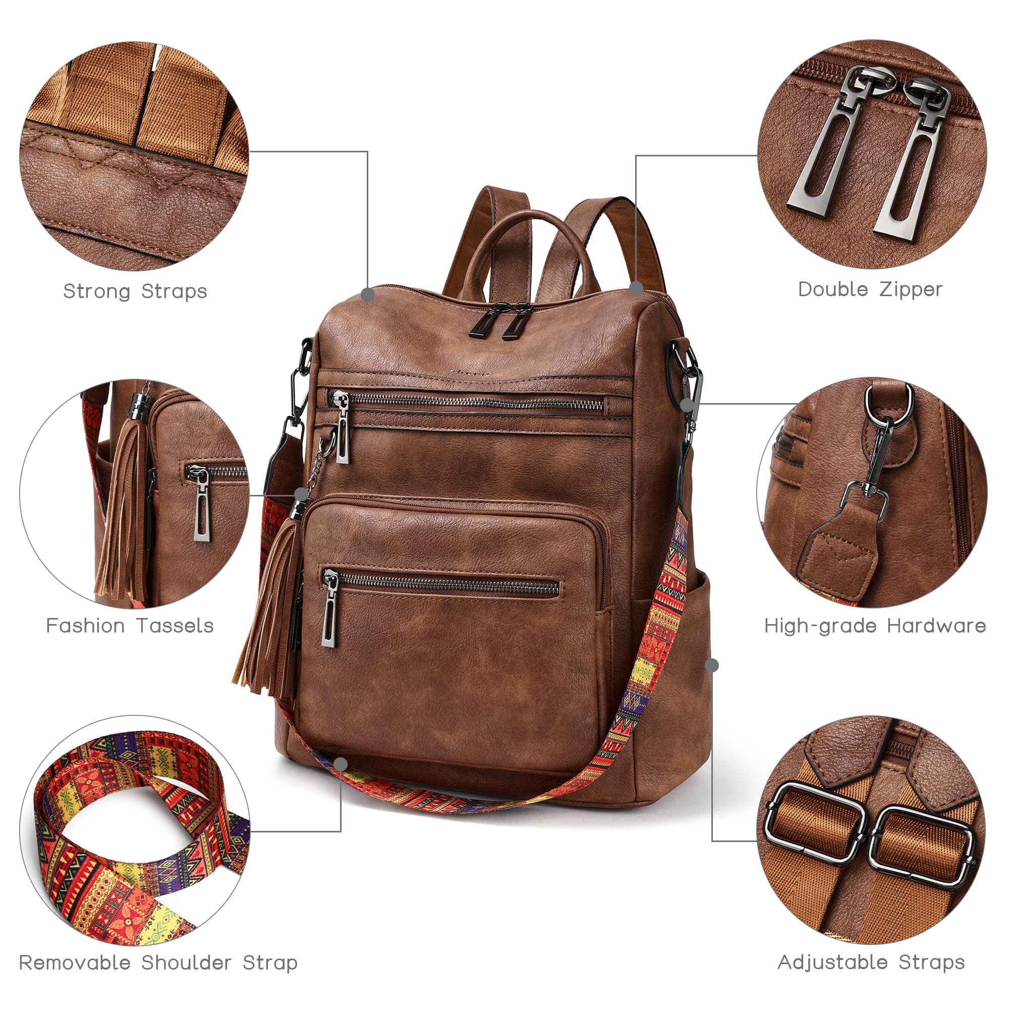 Shrrie Women's Leather Backpack Purse - Fashion Designer Convertible Shoulder Bag for Travel, Work & Daily Use