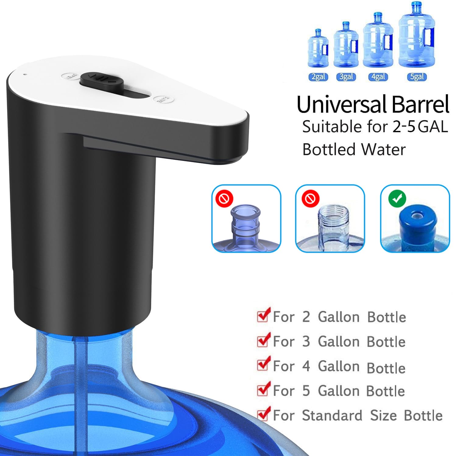 5 Gallon Water Dispenser Pump - Electric & Rechargeable Portable Water Dispenser for Home, Office, Camping - Panda Black Design