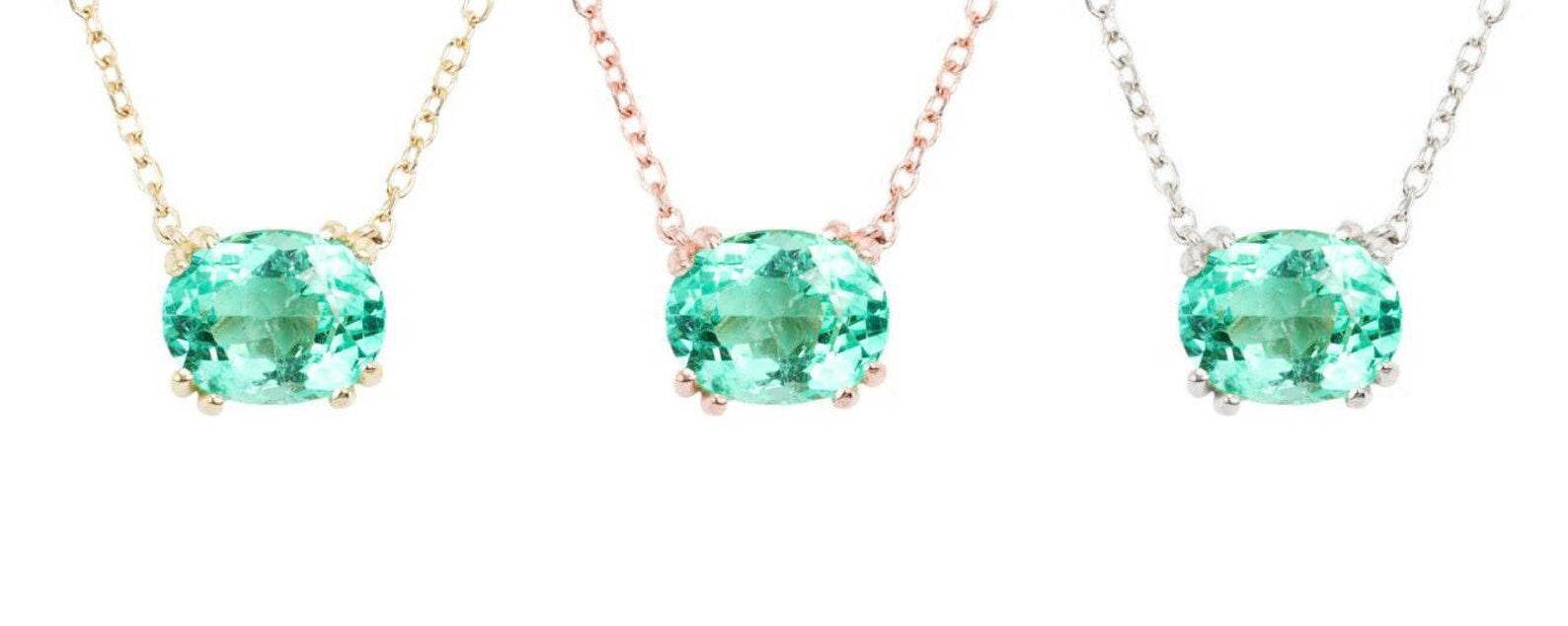1.0 Carat East-West Zambian Emerald Necklace in 14K Gold - Transparent Clarity for Elegant Occasions & Gift Giving