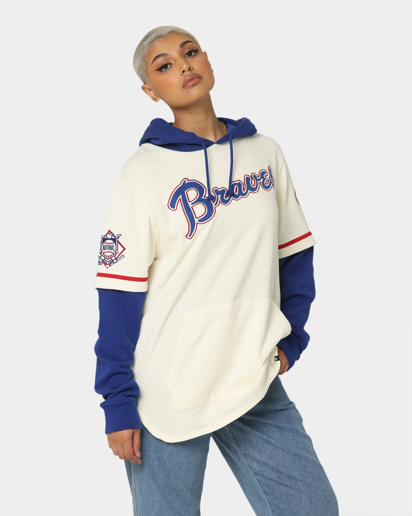 47 Brand Atlanta Braves Shortstop Hoodie Cream - Cozy & Stylish MLB Baseball Hooded Sweatshirt for Men & Women - Perfect for Game Day, Casual Wear & Outdoor Activities