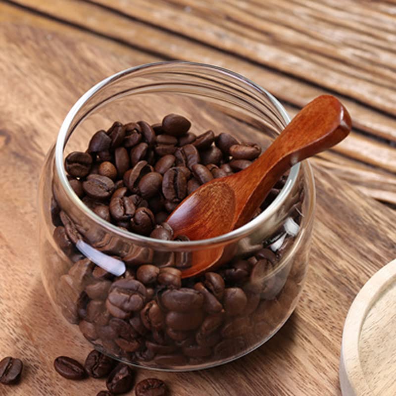 AKOAK 2 Pack Mini Wooden Spoons - Short Handle Kitchen Utensils for Jam, Spices, Honey & Tea | Eco-Friendly Coffee Stirrers & Sugar Scoops | Perfect for Breakfast, Baking & Coffee Shops (Dark Brown)