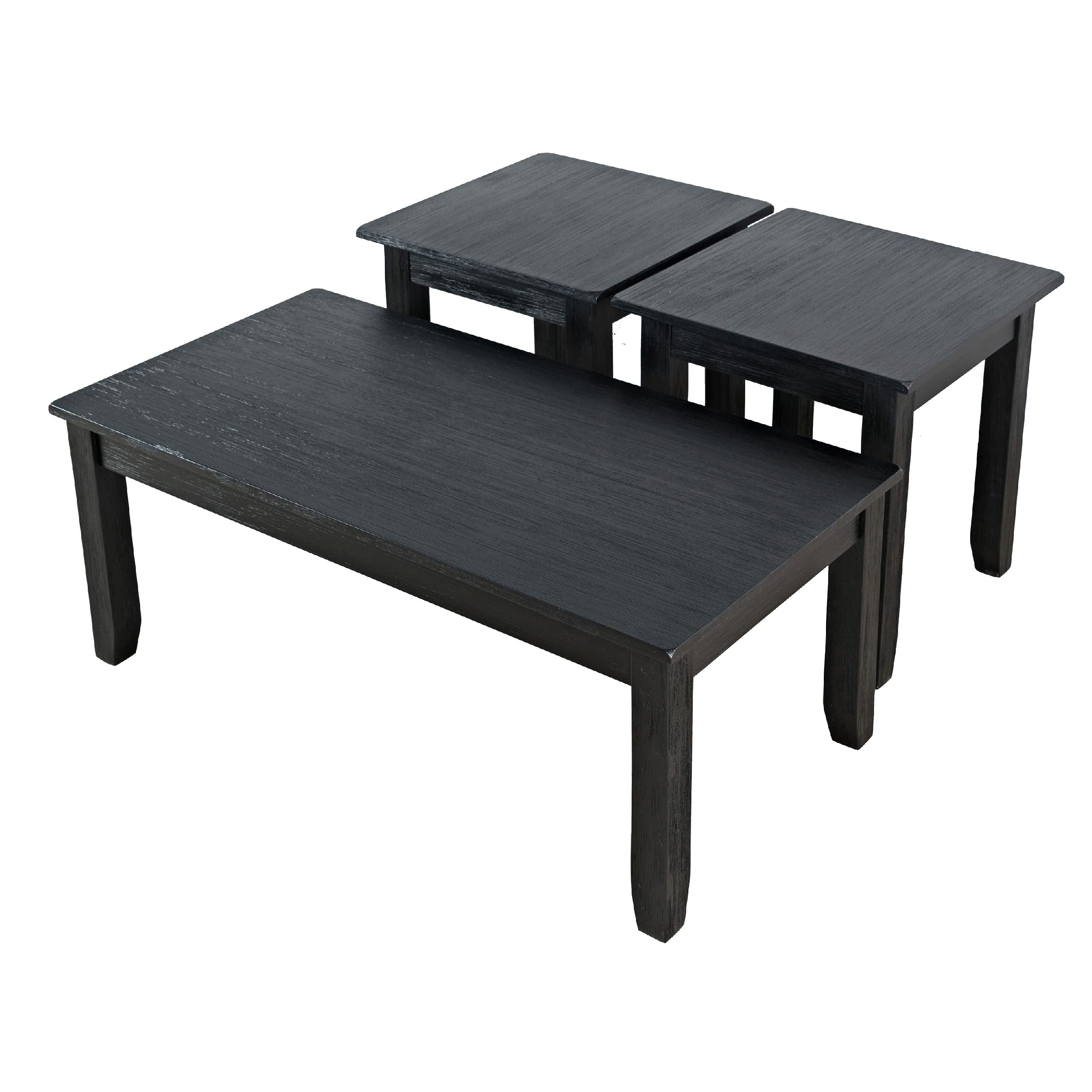 Benjara 3-Piece Coffee Table Set with Chamfered Legs - Modern Black Living Room Furniture for Small Spaces | Perfect for Apartments, Condos & Cozy Homes