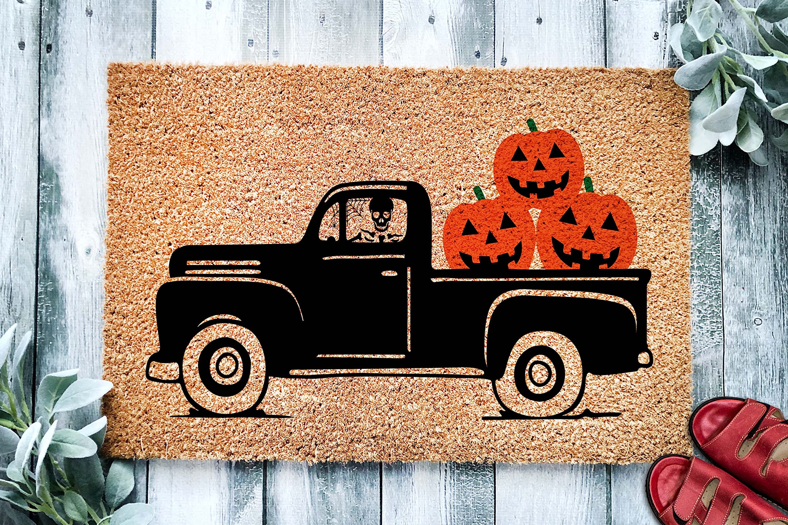 Spooky Vintage Truck Halloween Doormat 18x30 Inch - Farmhouse Welcome Mat for Fall Decor, Rustic Autumn Home Gift - Perfect for Front Door Entryway, Porch Decorations & Seasonal Home Decor