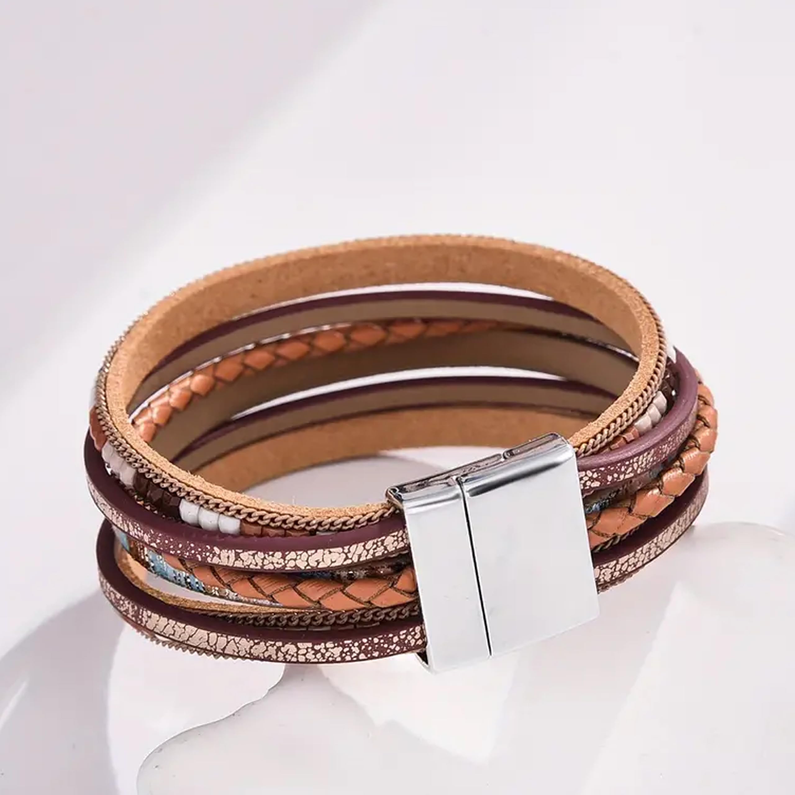 Trendy Blue Leather Wrap Bracelet for Women - Stackable Multi-Layer Cuff Western Jewelry | Perfect for Boho Outfits, Casual Wear & Festival Accessories