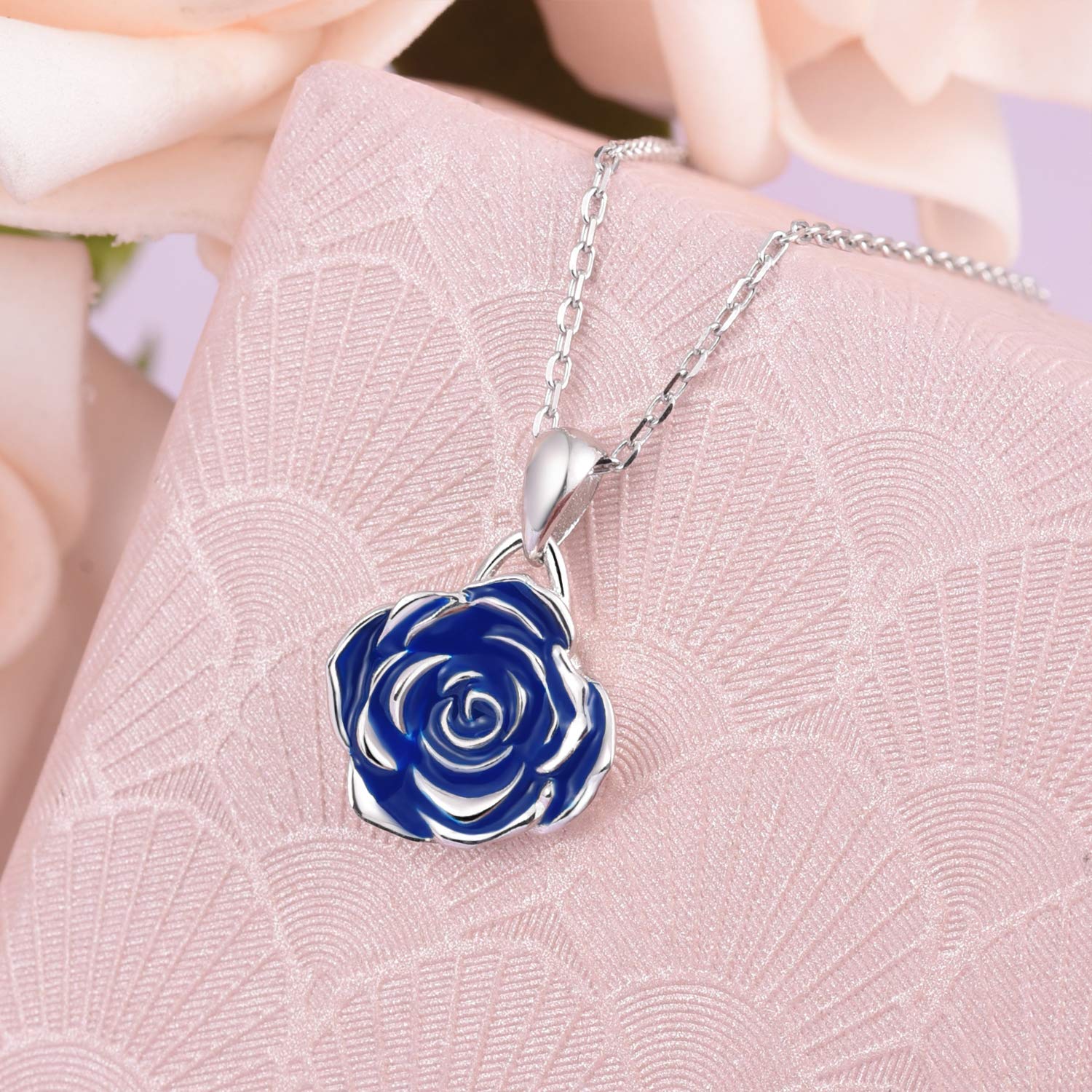 BEILIN 925 Sterling Silver Rose Flower Pendant Necklace for Women - Elegant Rose Jewelry Gift for Valentine's Day, Anniversary & Special Occasions
