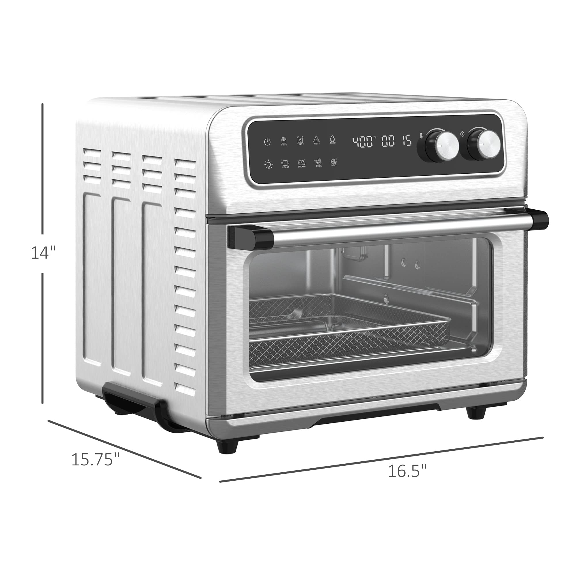HOMCOM 21QT 8-in-1 Air Fryer Toaster Oven with Convection, Broil, Toast, Dehydrate & Thaw Functions - 1800W Stainless Steel Countertop Oven with Accessories - Perfect for Baking, Roasting & Healthy Air Frying at Home