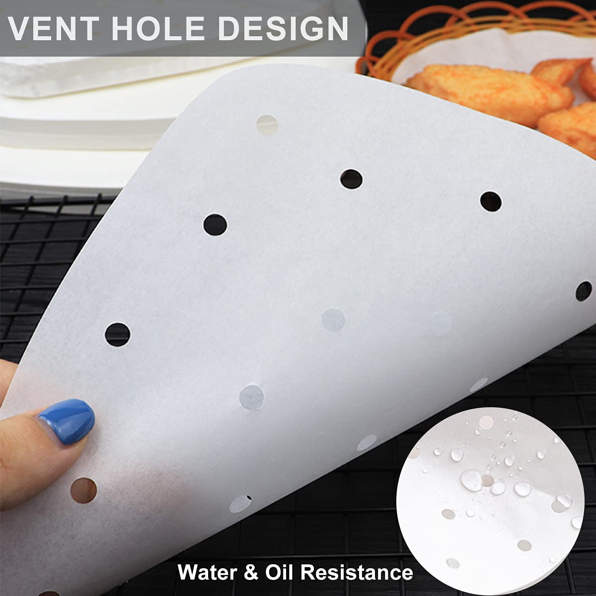 200PCS Air Fryer Parchment Paper - Perforated Steam Paper for Air Fryer, Steaming Basket, Baking & Oven - 8.5 Inch Square White Bamboo Steamer Paper - Perfect for Healthy Cooking, Meal Prep & Party Snacks