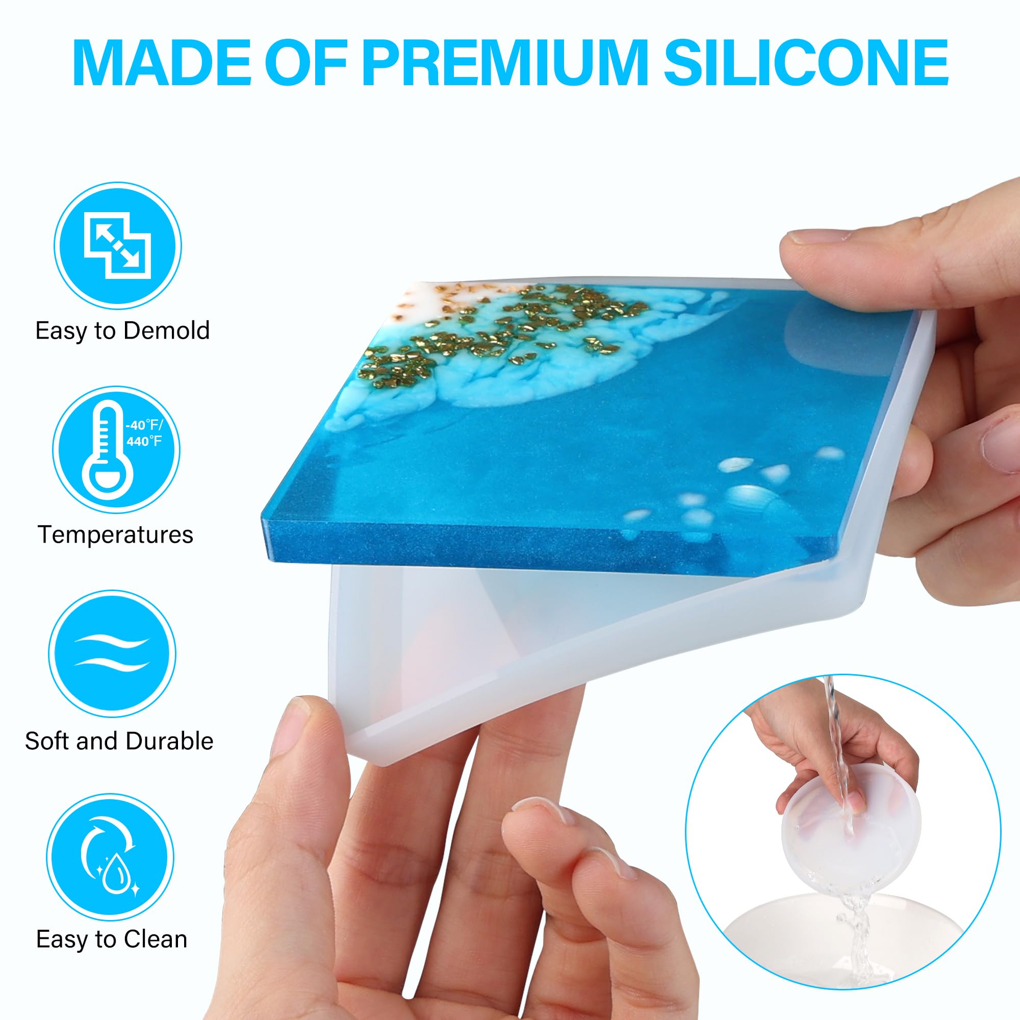 Vakoo 12-Piece Silicone Coaster Molds for Epoxy Resin - Square & Round DIY Craft Molds with Storage Box - Perfect for Making Unique Drink Coasters, Home Decor, and Gift Ideas