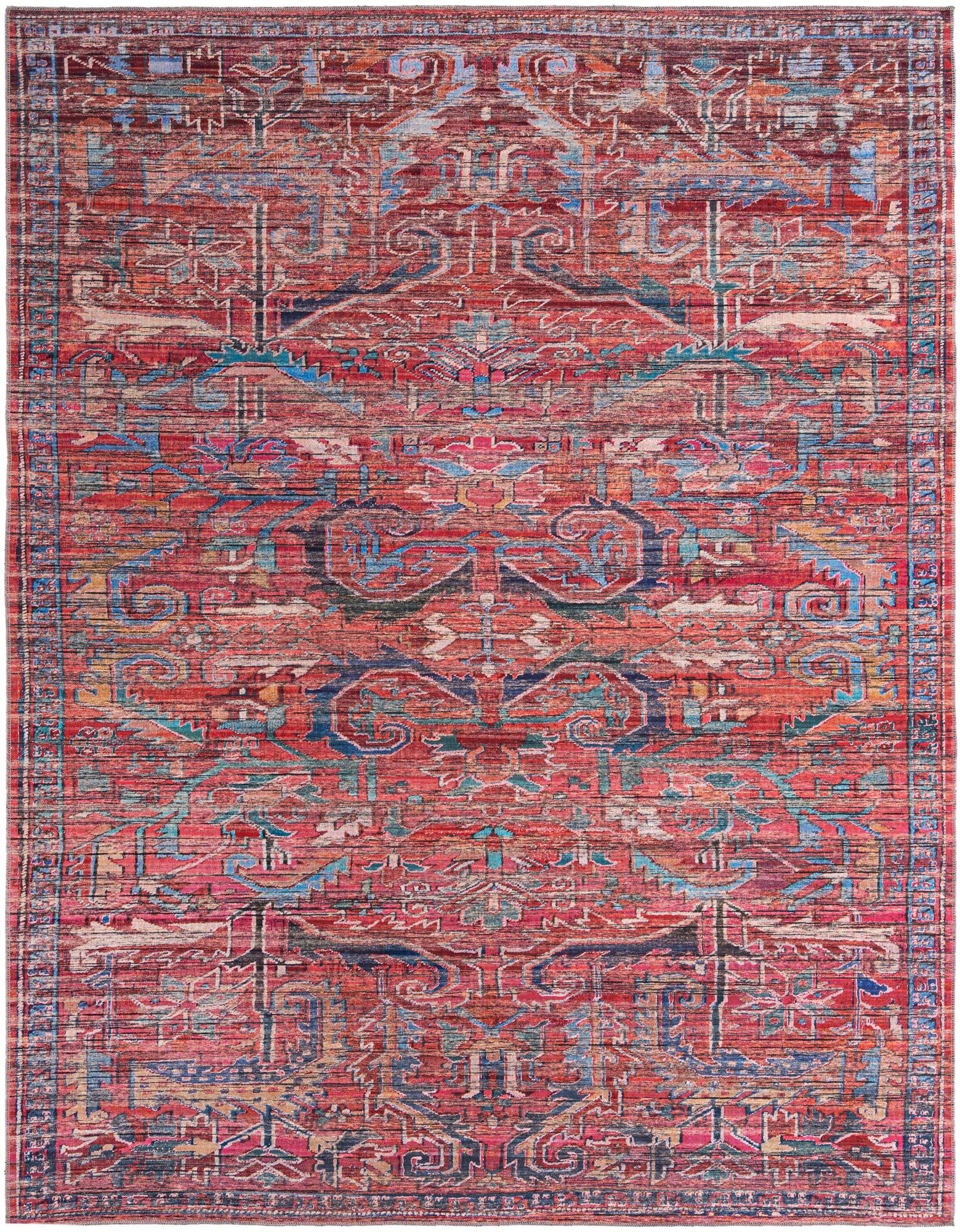 Washable Maahru Collection Rug 9' x 12' Rust Red Low-Pile – Durable & Stylish Area Rug for Living Room, Dining Room & Open Floor Plans – Perfect for High-Traffic Areas & Pet-Friendly Homes