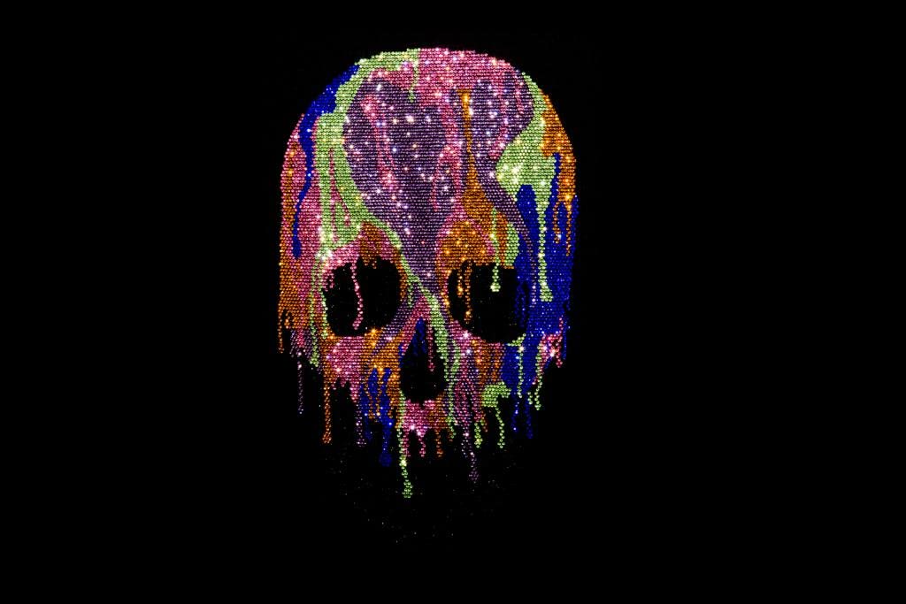 Rhinestone Skull Iron On Heat Transfer Patch - Custom Skull Design for Clothing & Apparel - DIY Embellishment for Jackets, Hats, Bags - Perfect for Halloween, Gothic & Punk Fashion