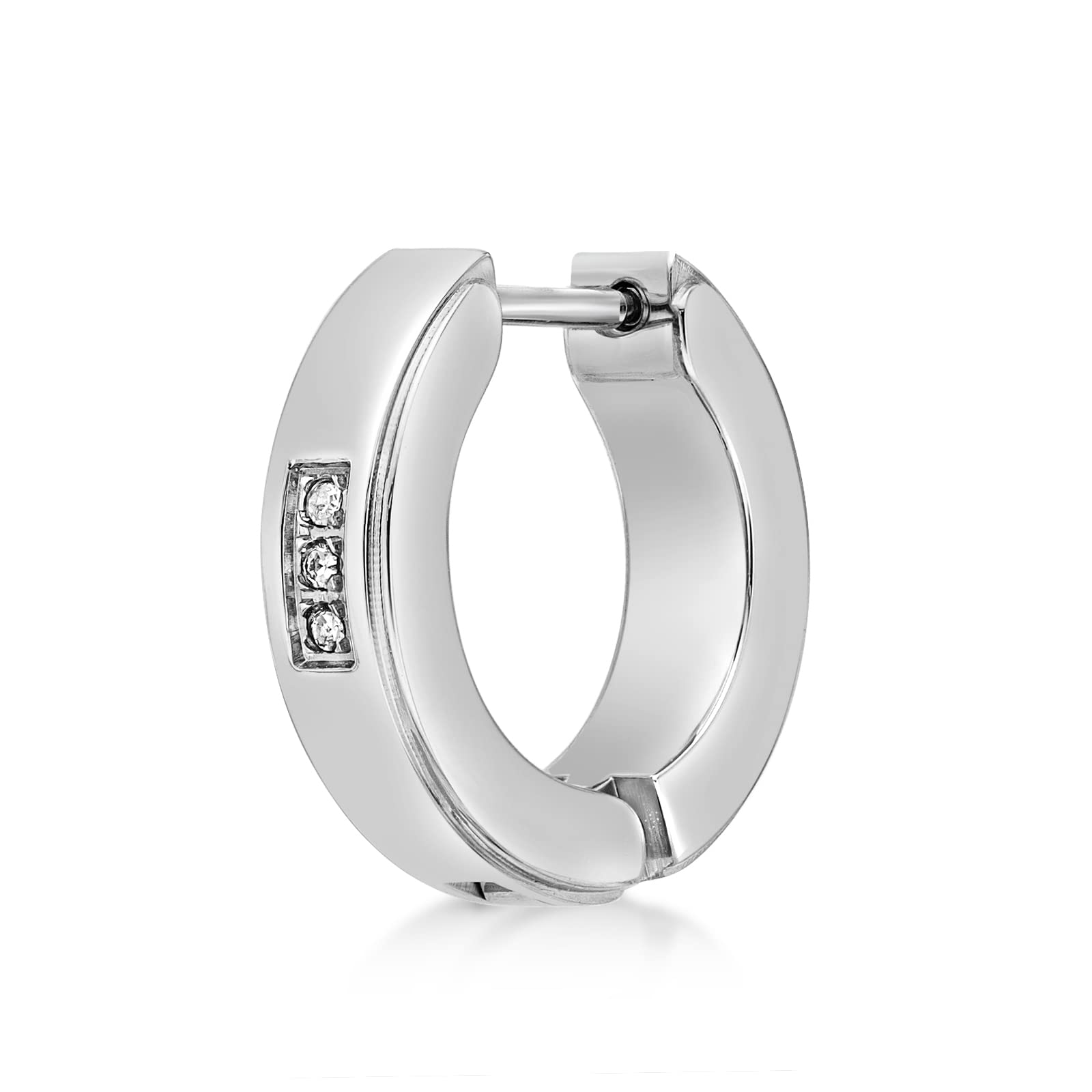 Yellow Gold Plated Stainless Steel Men's White Cubic Zirconia Single Hoop Earrings with Line Accent Inlay | Metro Jewelry | Perfect for Casual Wear, Date Nights & Gifts